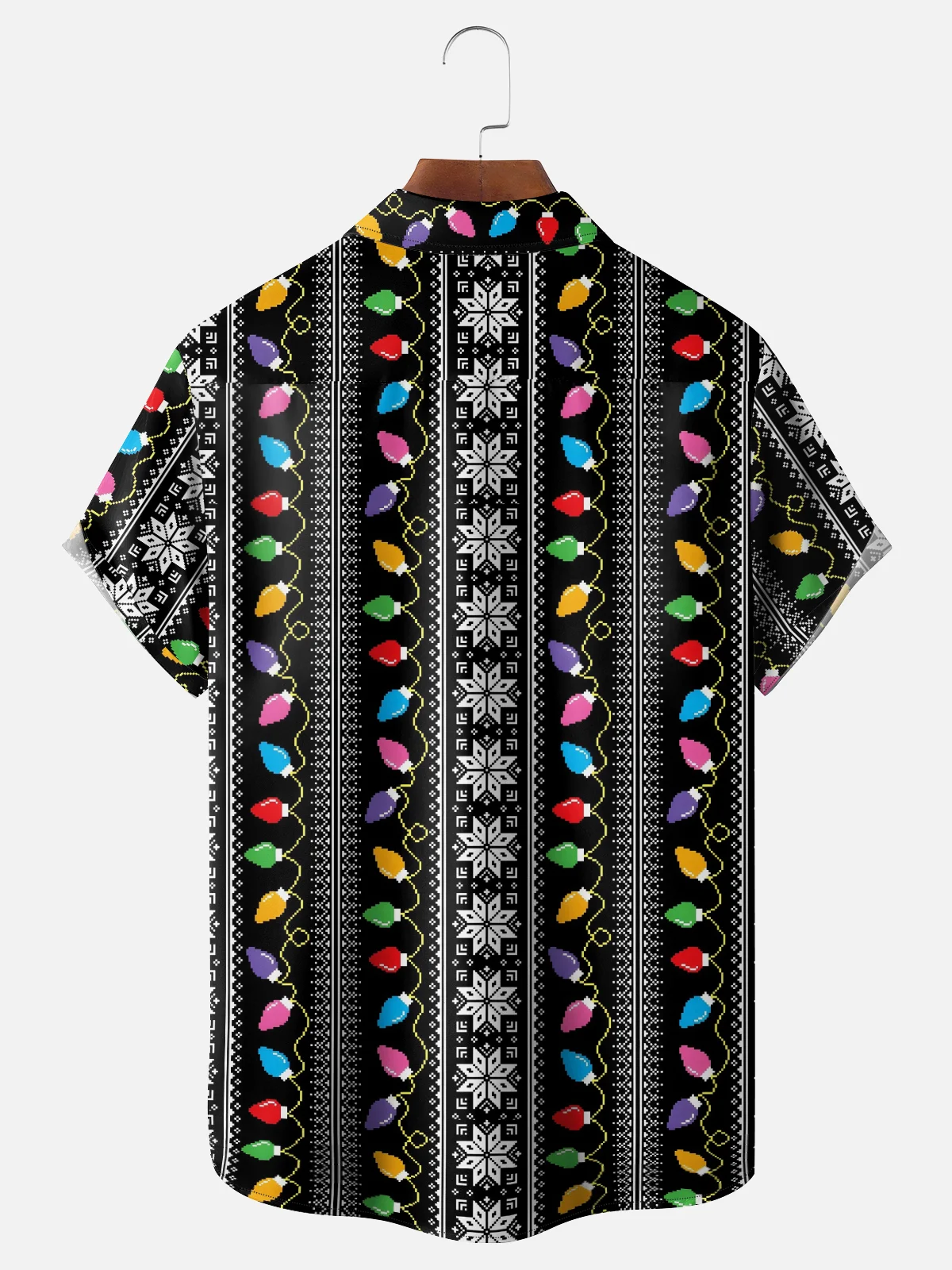 Christmas Light Chest Pocket Short Sleeve Casual Shirt