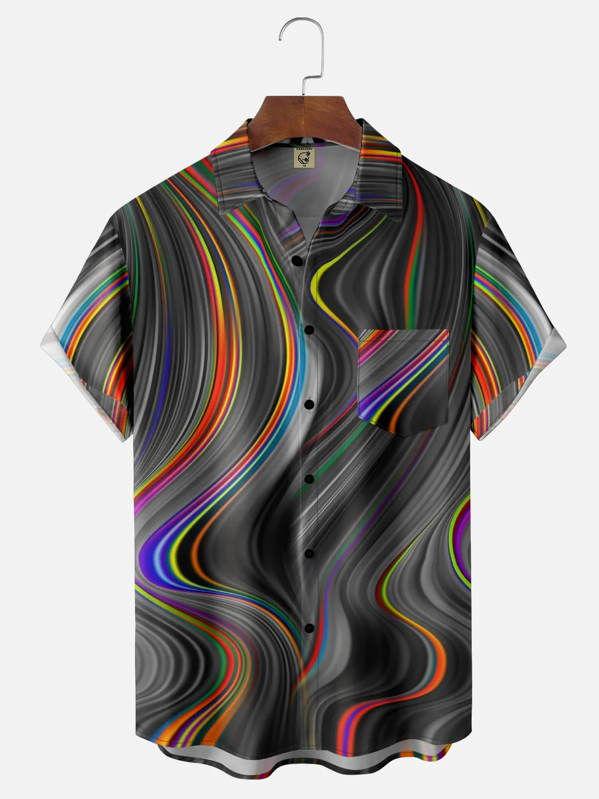 Hardaddy Mens 3D Abstract Print Casual Breathable Chest Pocket Short Sleeve Hawaiian Shirt