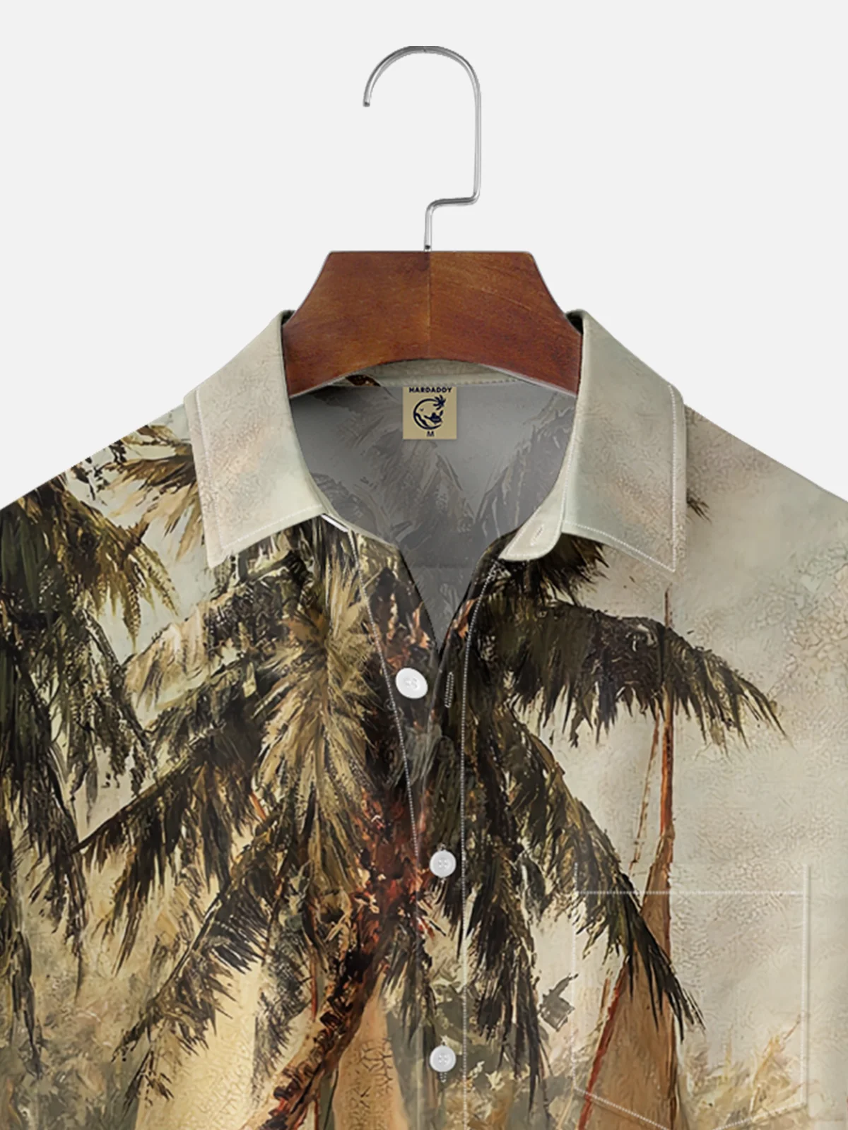 Hardaddy Mens Hawaiian Leaves Print Lapel Loose Chest Pockets Short Sleeve Funky Aloha Shirt