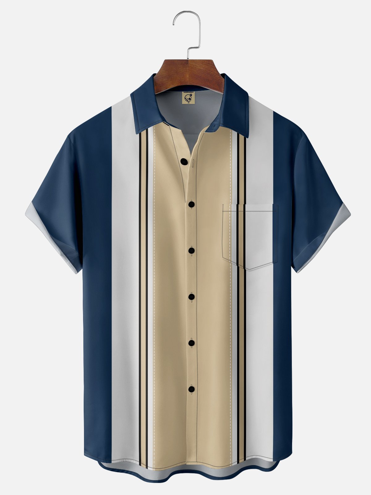 Casual Art Collection Geometric Stripe Pattern Lapel Short Sleeve Shirt Print Top