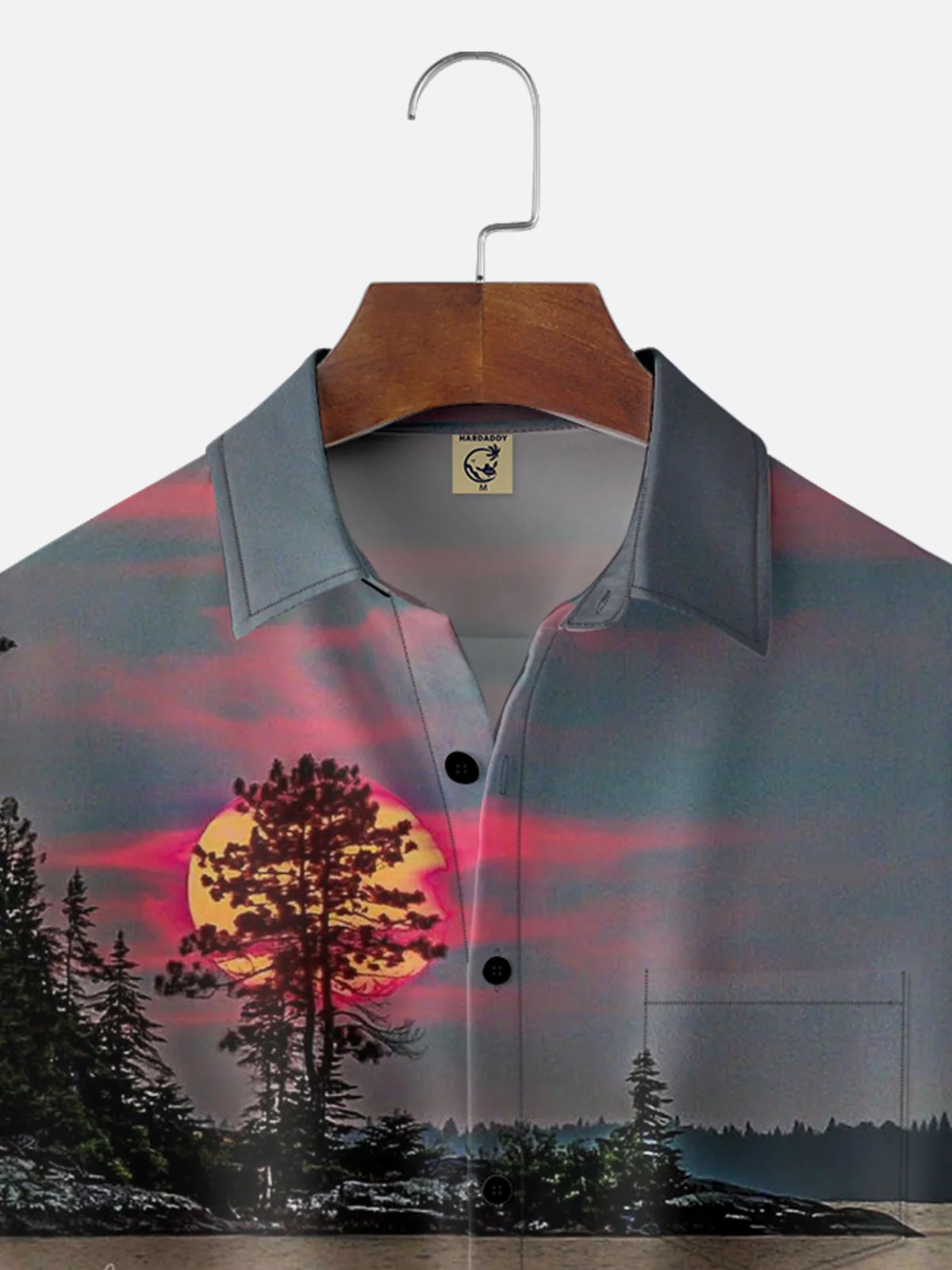 Vacation Style Hawaiian Series Sunset Gradient Sky Scenery Element Pattern Lapel Short-Sleeved Shirt Print Top