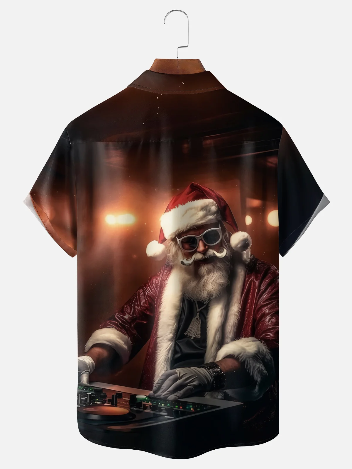 Moisture-wicking Fun Santa Music Festival Christmas Chest Pocket Casual Shirt