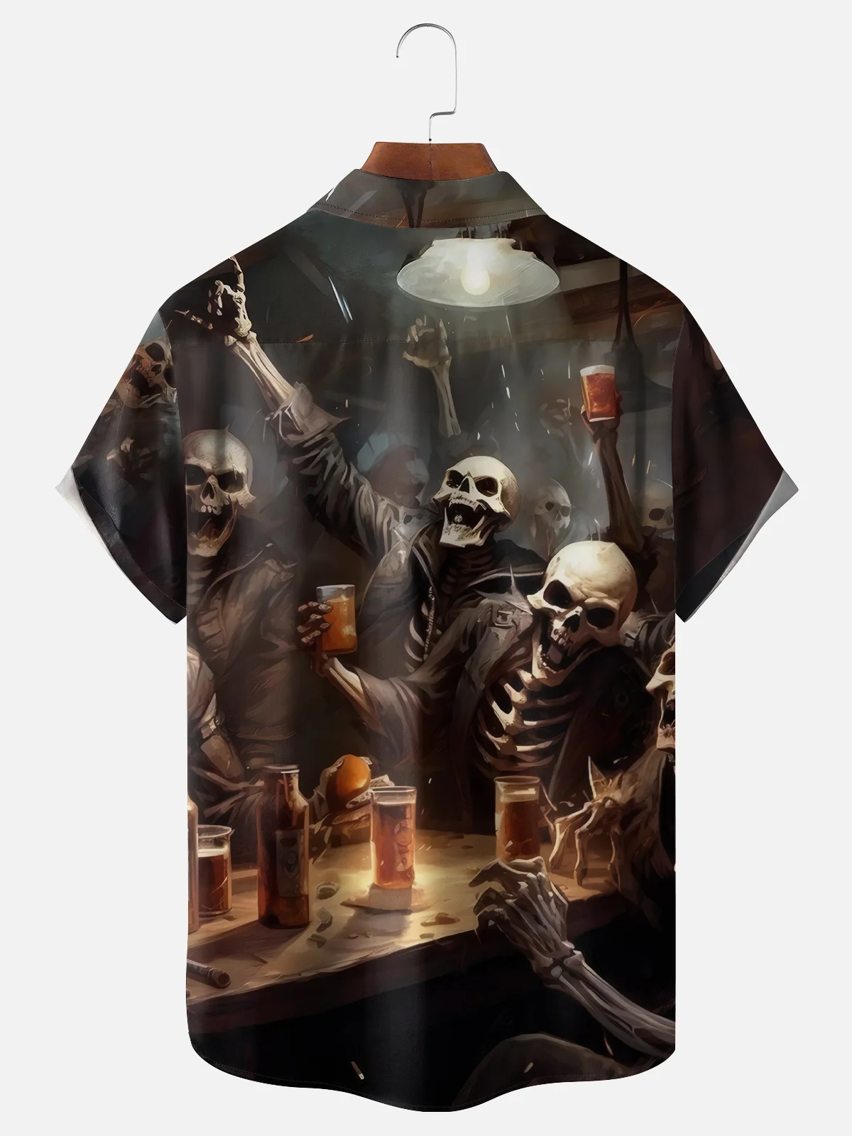 Moisture-wicking Oktoberfest Skeleton Beer Carnival Chest Pocket Casual Shirt