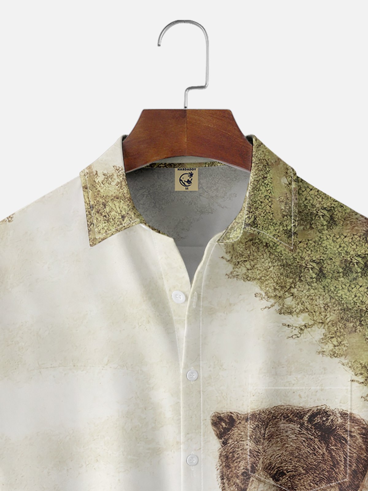 Hardaddy x Mikekoubou Moisture-wicking Funny Brown Bear Family Chest Pocket Hawaiian Shirt