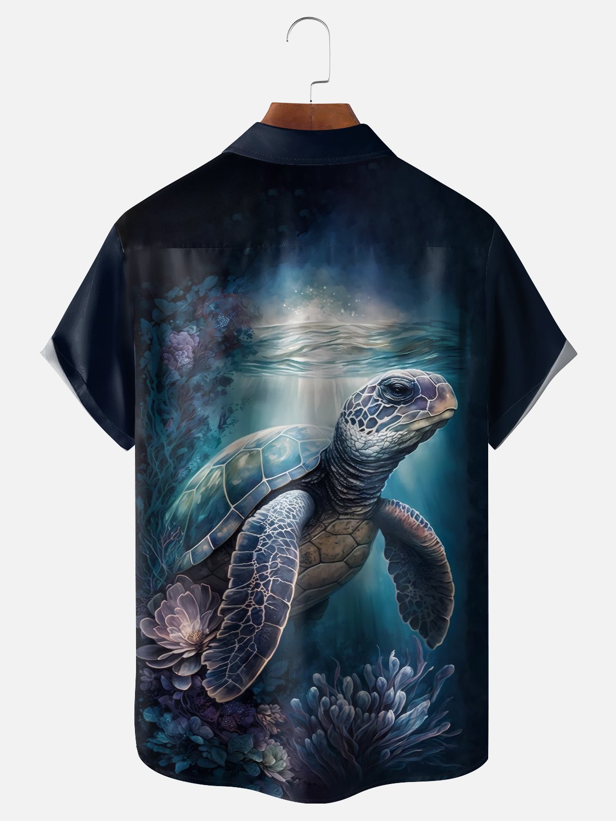 Moisture-wicking Fun Sea Turtle Ocean Art Vacation Chest Pocket Hawaiian Shirt