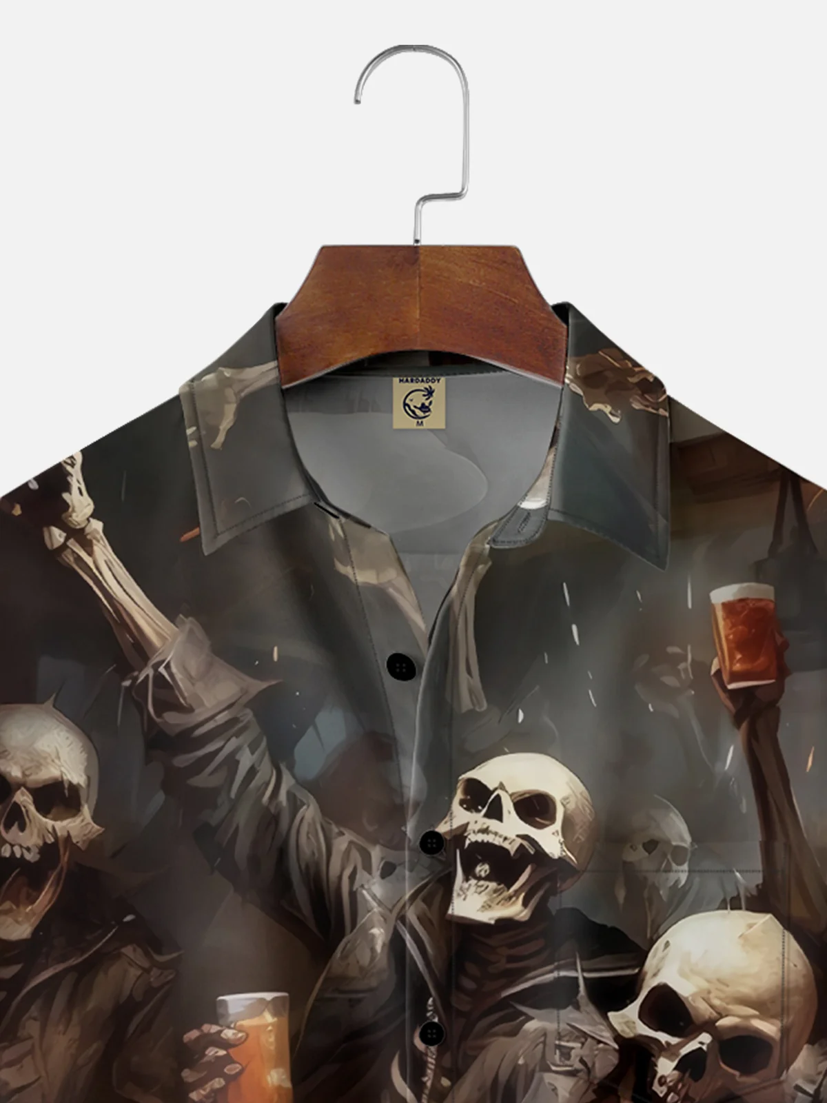 Moisture-wicking Oktoberfest Skeleton Beer Carnival Chest Pocket Casual Shirt