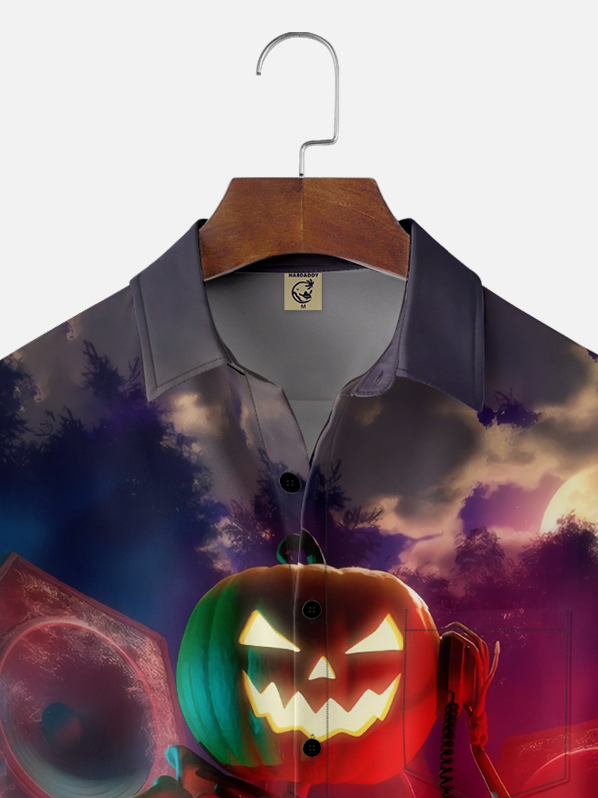 Moisture-wicking Pumpkin Skull Music Festival Halloween Chest Pocket Casual Shirt