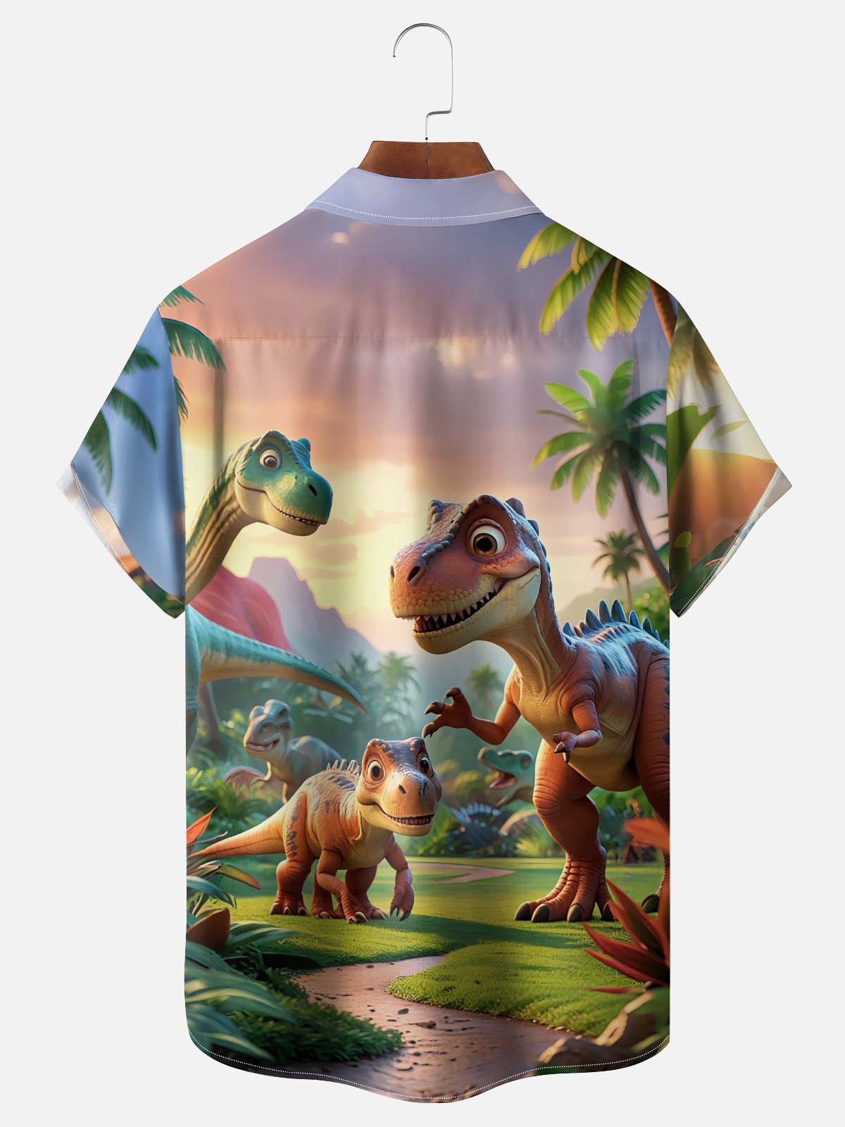 Moisture-wicking Jurassic Century Dinosaur Fun Chest Pocket Hawaiian Shirt