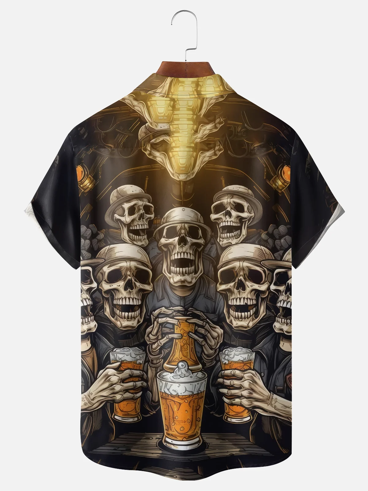 Moisture-wicking Oktoberfest Skeleton Beer Carnival Chest Pocket Casual Shirt