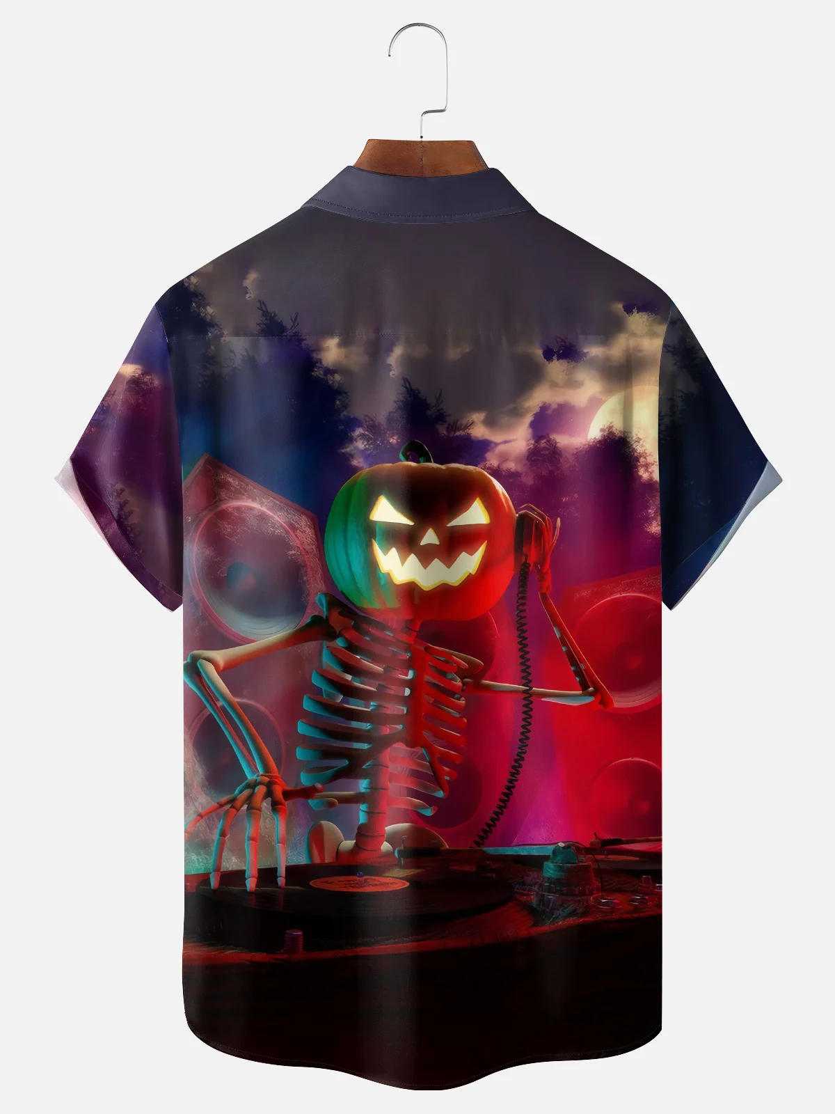 Moisture-wicking Pumpkin Skull Music Festival Halloween Chest Pocket Casual Shirt