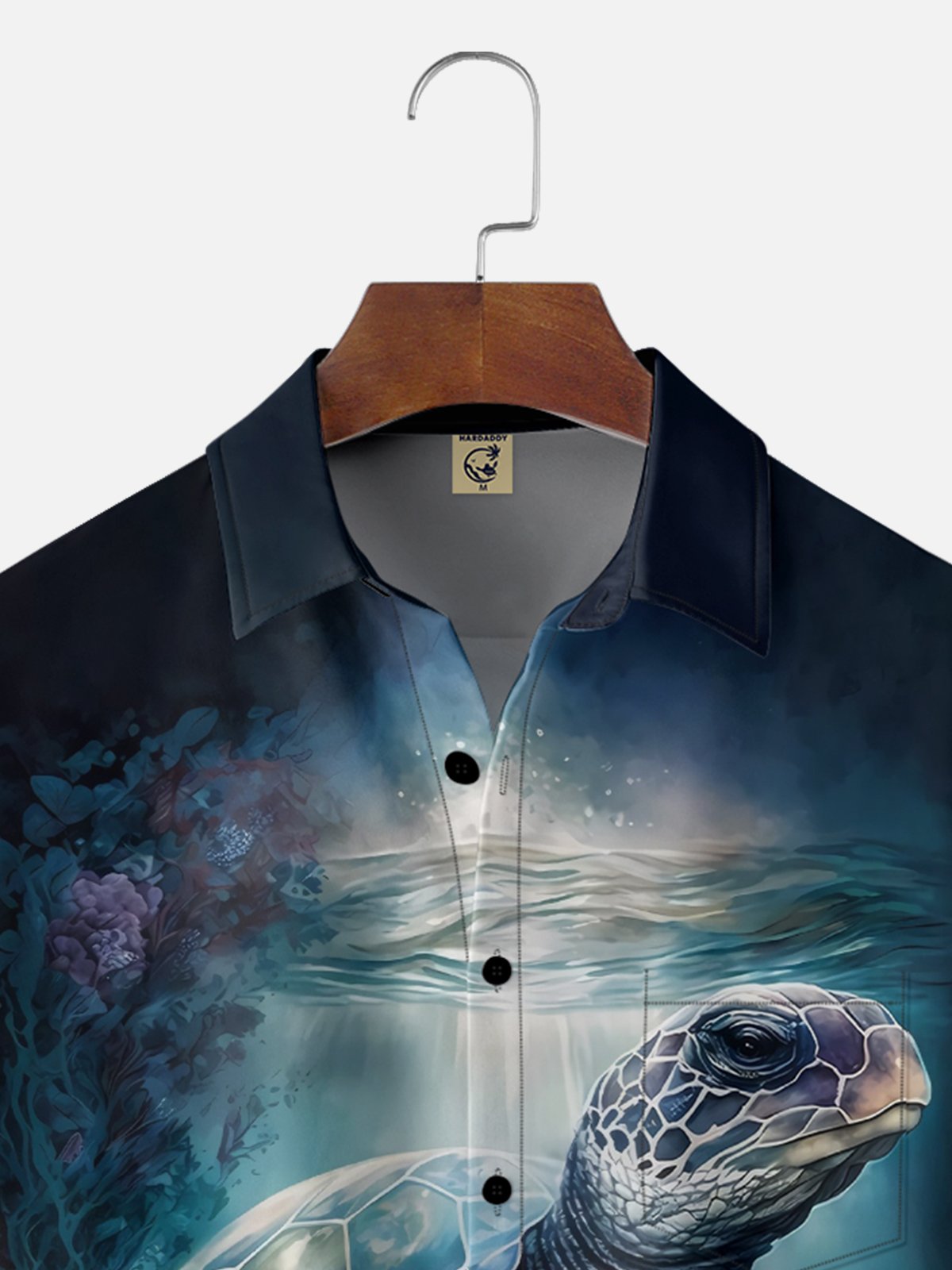 Moisture-wicking Fun Sea Turtle Ocean Art Vacation Chest Pocket Hawaiian Shirt
