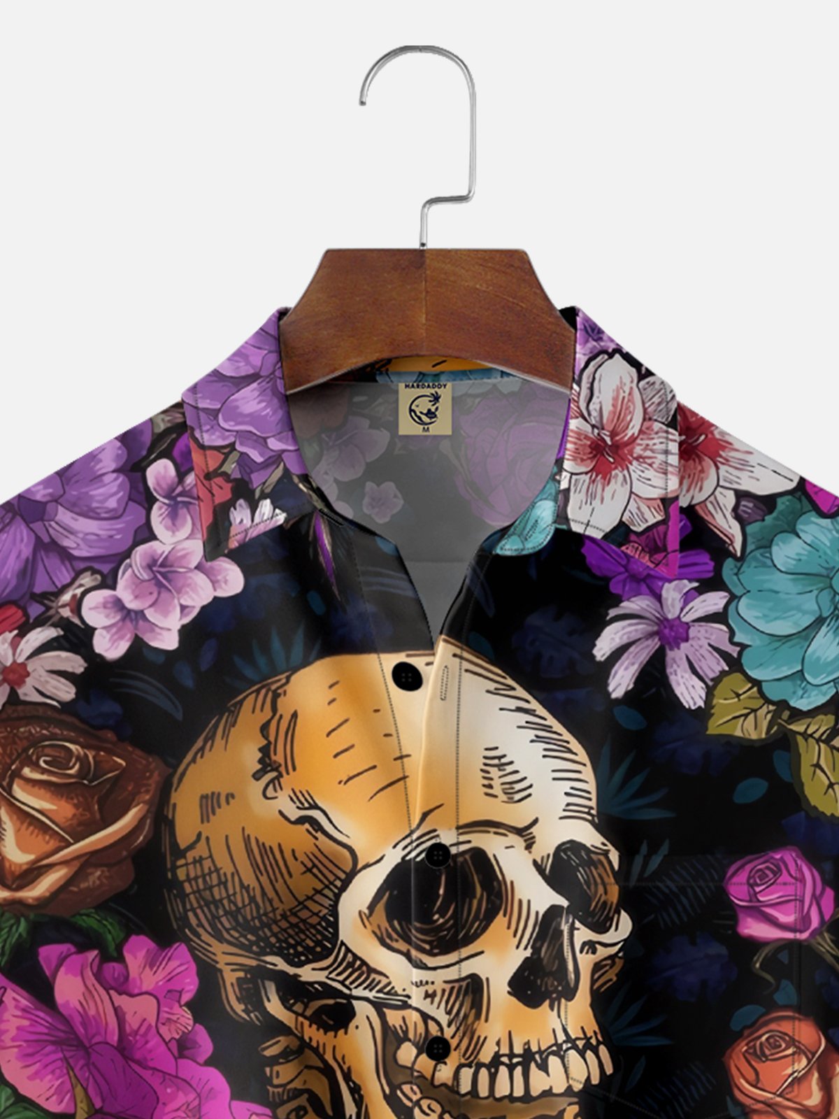 Moisture-wicking Cool Music Punk Skull Rose Chest Pocket Casual Shirt