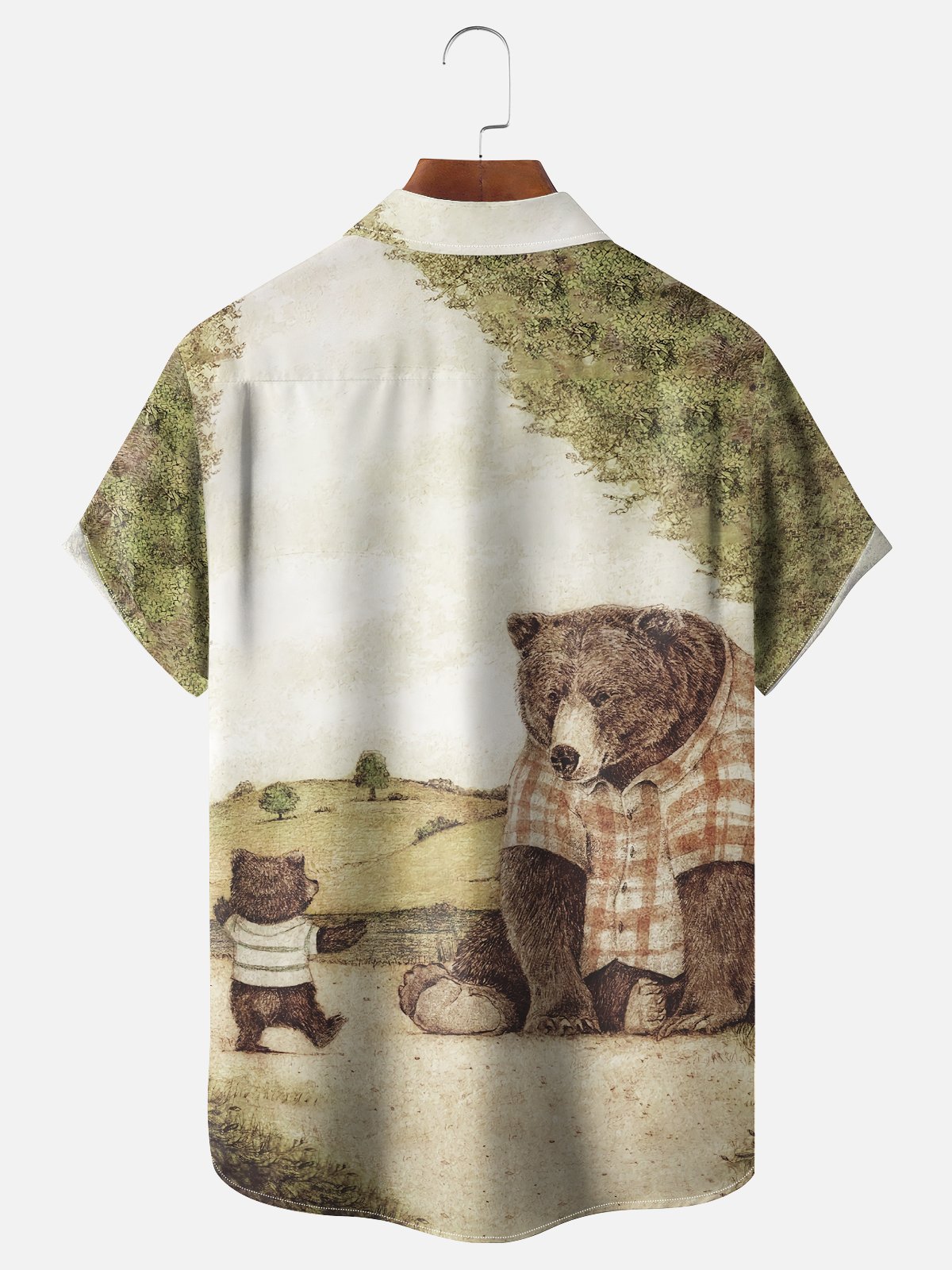Hardaddy x Mikekoubou Moisture-wicking Funny Brown Bear Family Chest Pocket Hawaiian Shirt
