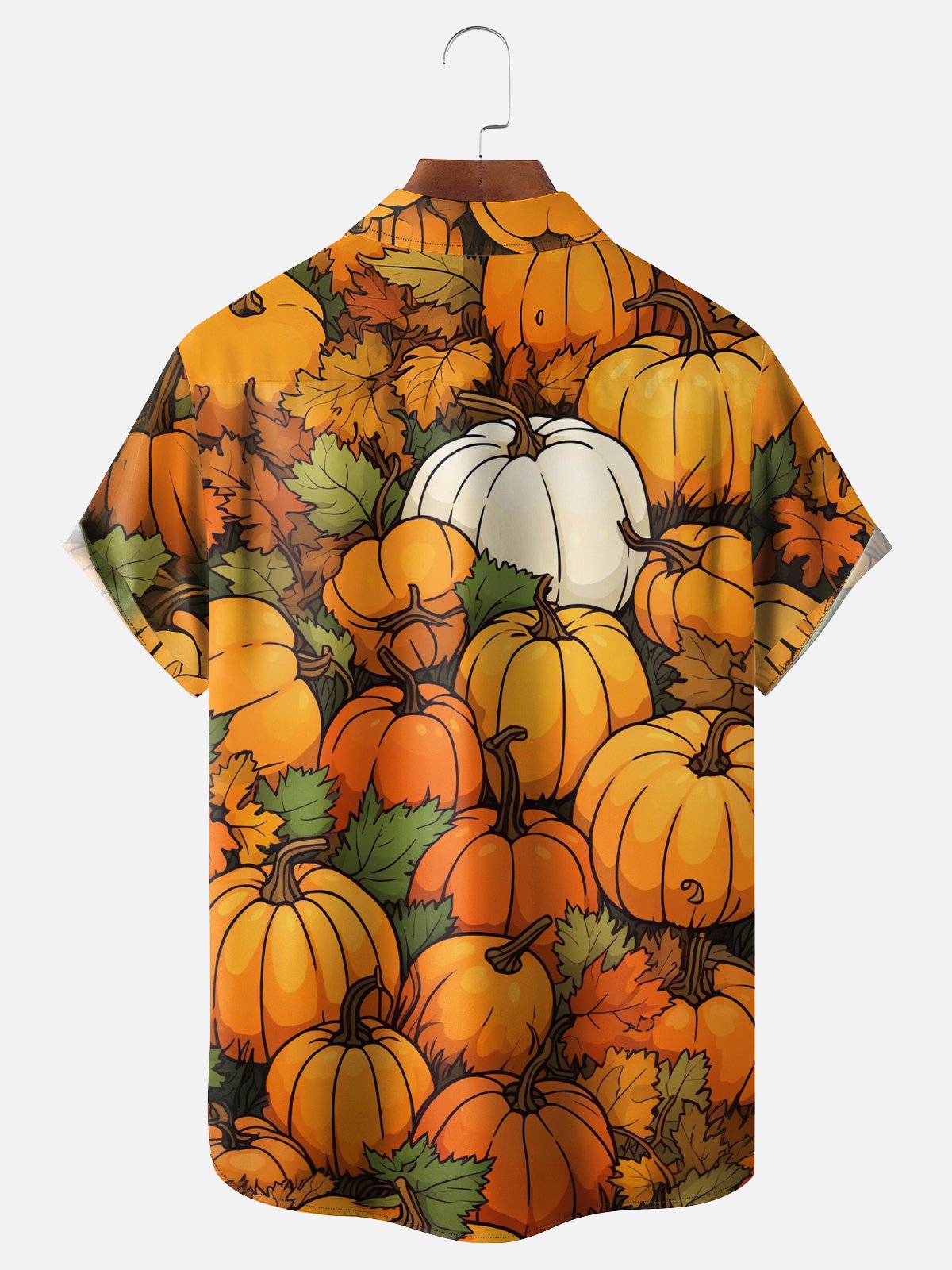 Moisture-wicking Autumn Harvest Pumpkin Chest Pocket Casual Shirt