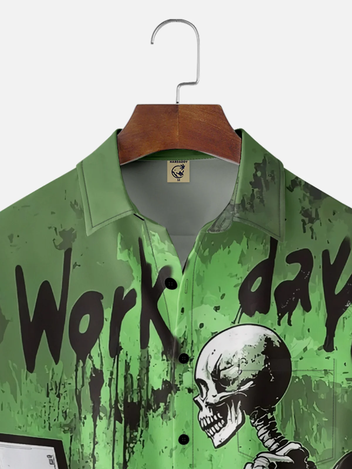 Moisture-wicking Funny Skull "Love Work Day" Chest Pocket Casual Shirt