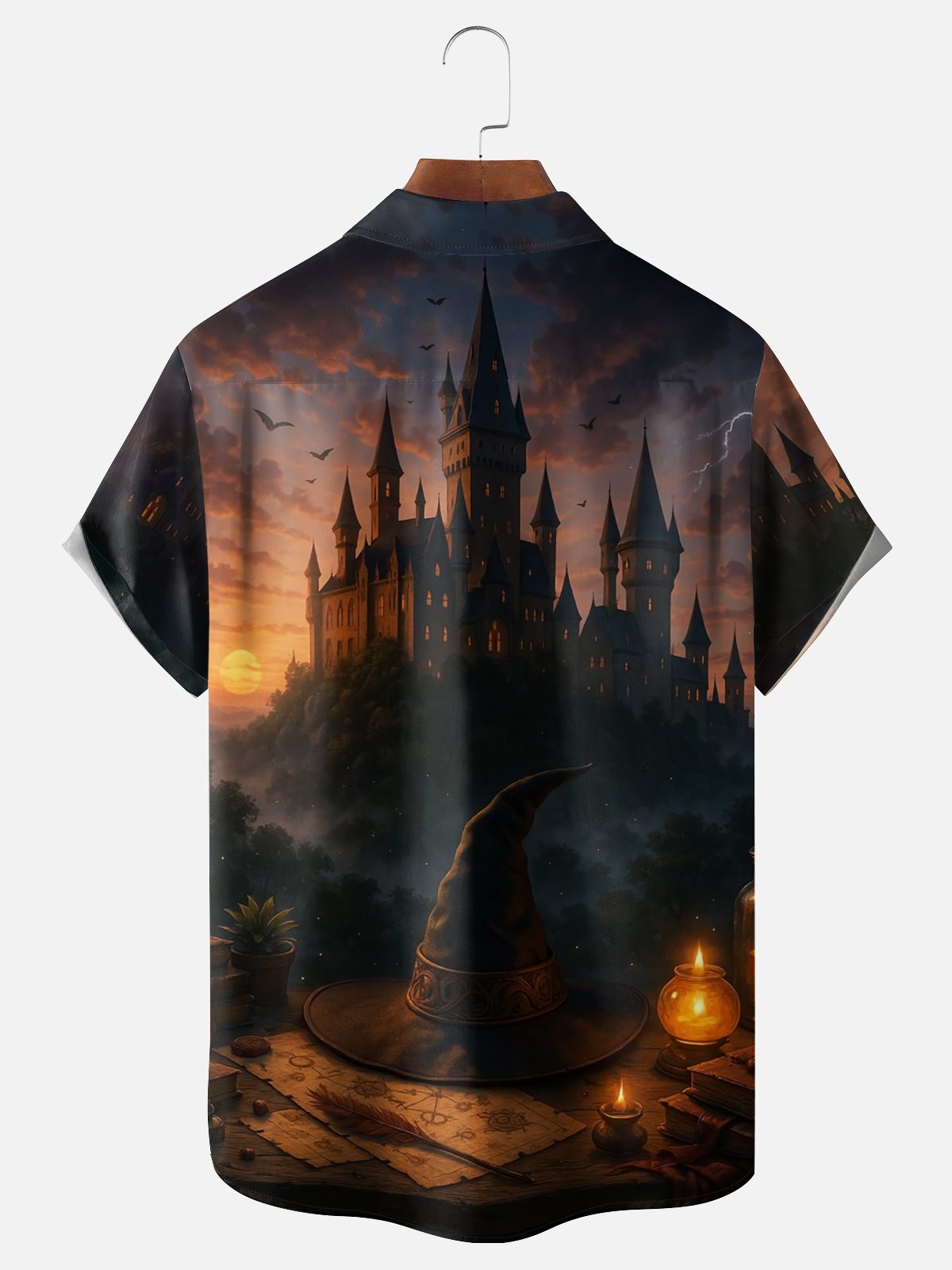 Moisture-wicking Magician Castle Fun Art Chest Pocket Casual Shirt