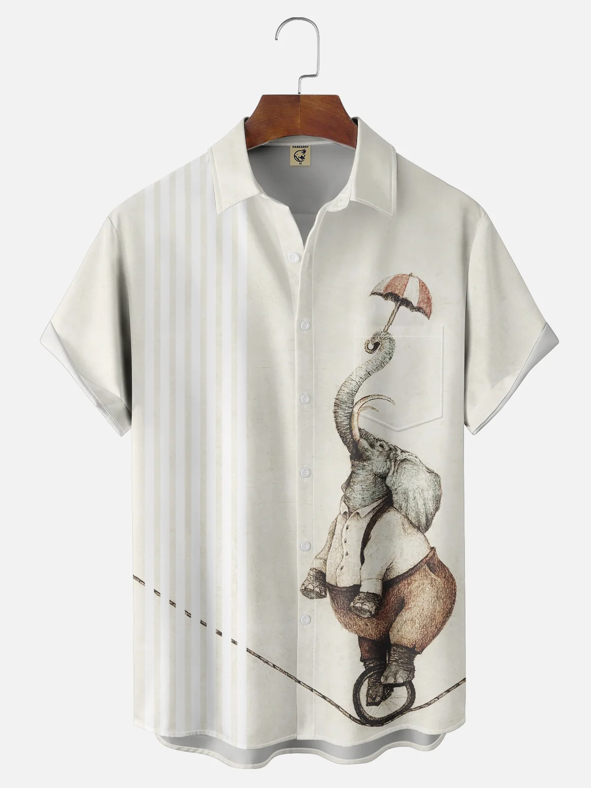 Hardaddy x Mikekoubou Moisture-wicking Fun Elephant Acrobatics Chest Pocket Bowling Shirt