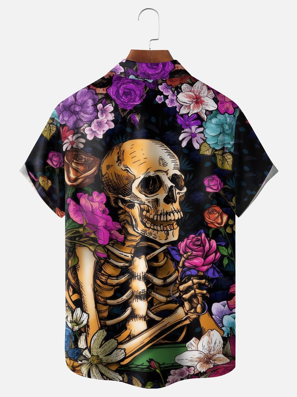 Moisture-wicking Cool Music Punk Skull Rose Chest Pocket Casual Shirt