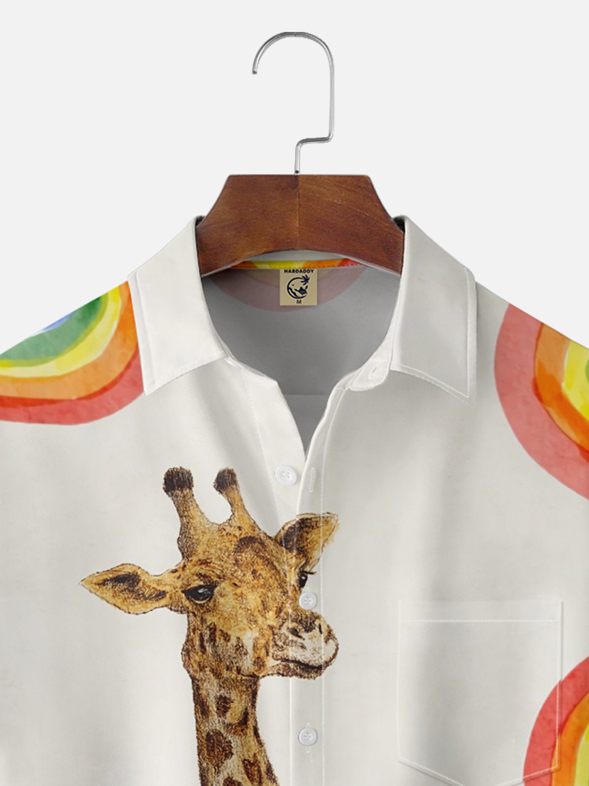Hardaddy x Mikekoubou Moisture-wicking Funny Giraffe Rainbow Chest Pocket Hawaiian Shirt