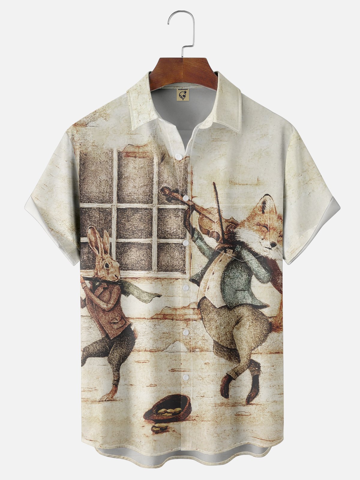 Hardaddy x Mikekoubou Moisture-wicking Funny Rabbit Fox Band Chest Pocket Hawaiian Shirt