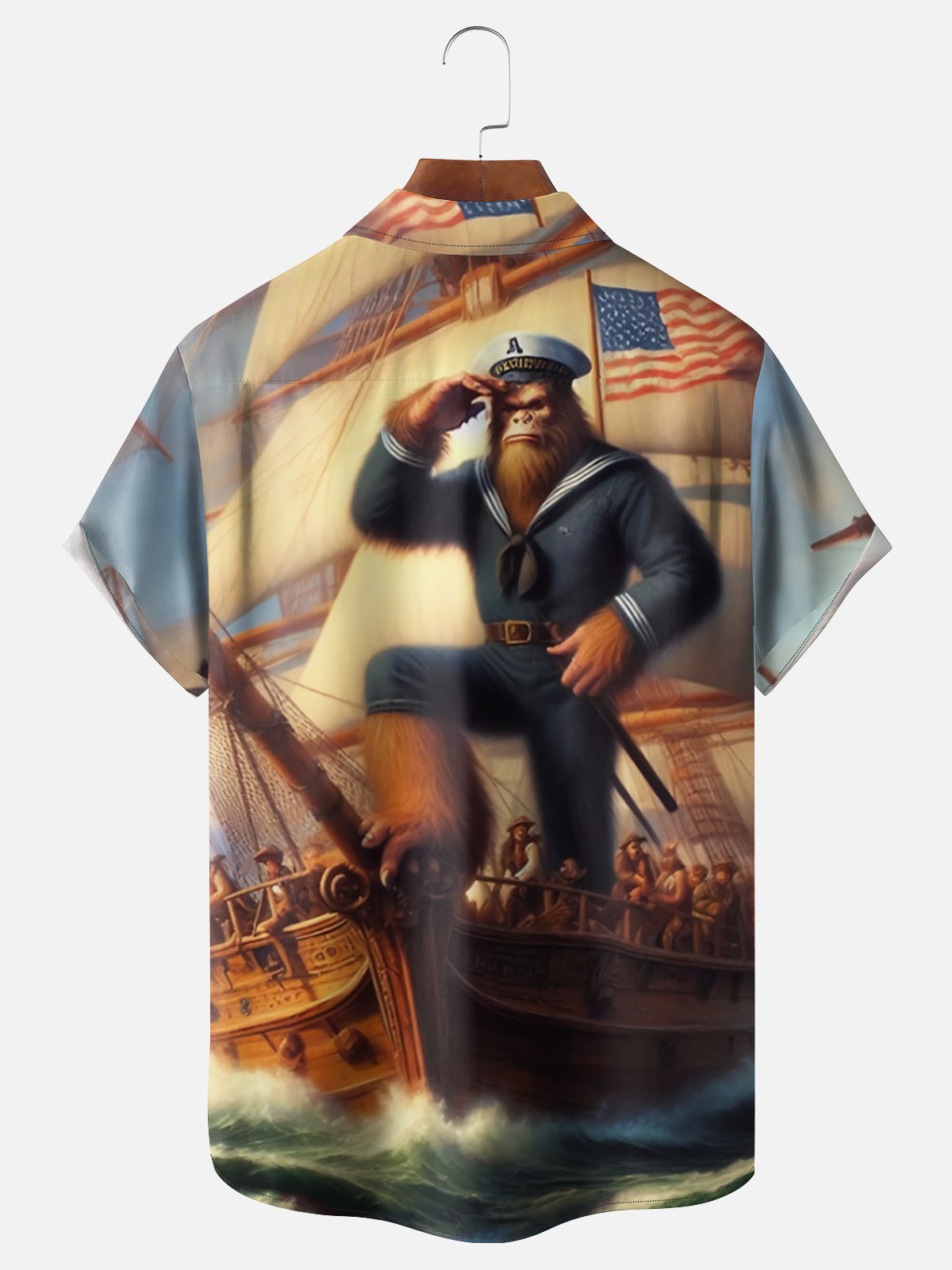 Moisture Wicking Pirate Navy Bigfoot Chest Pocket Hawaiian Shirt
