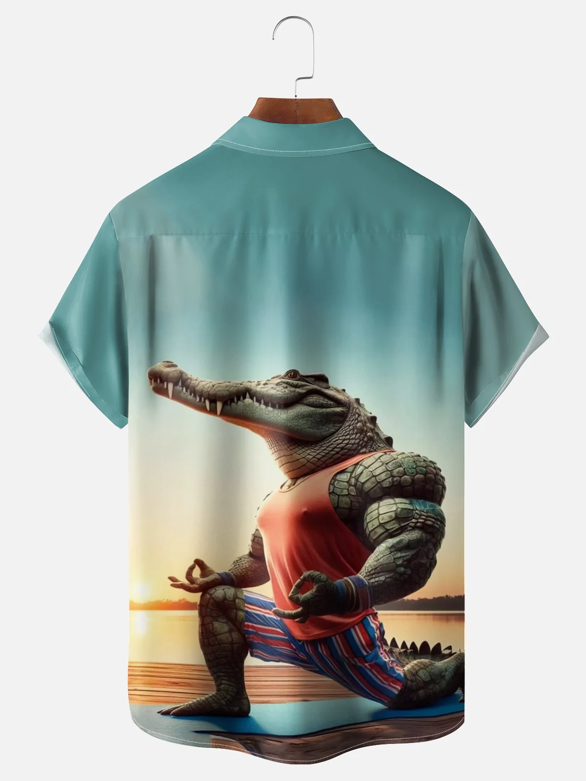 Moisture Wicking Fun Yoga Croc Chest Pocket Hawaiian Shirt