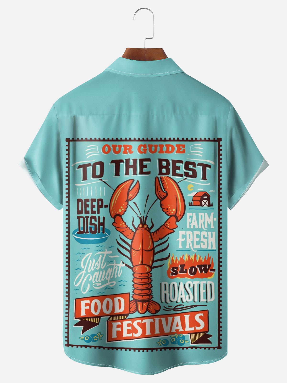 Moisture-wicking Lobster Festival Chest Pocket Hawaiian Shirt