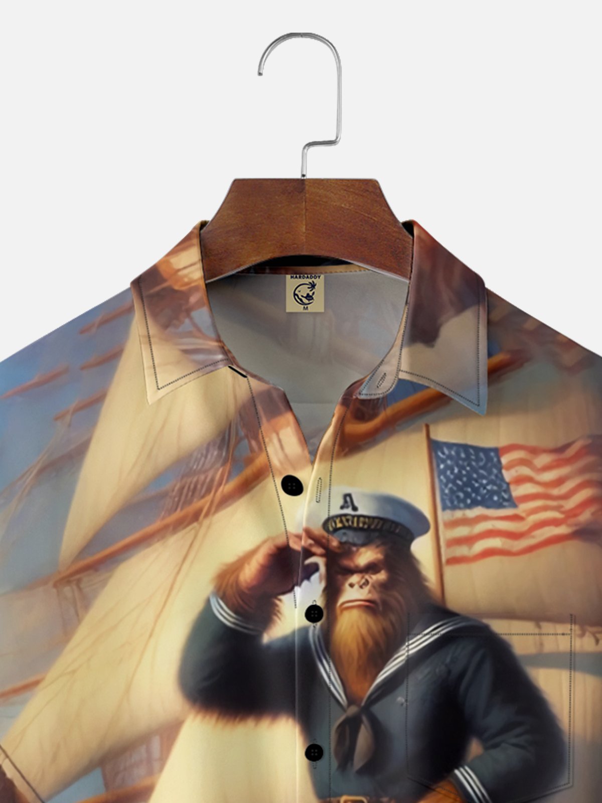 Moisture Wicking Pirate Navy Bigfoot Chest Pocket Hawaiian Shirt
