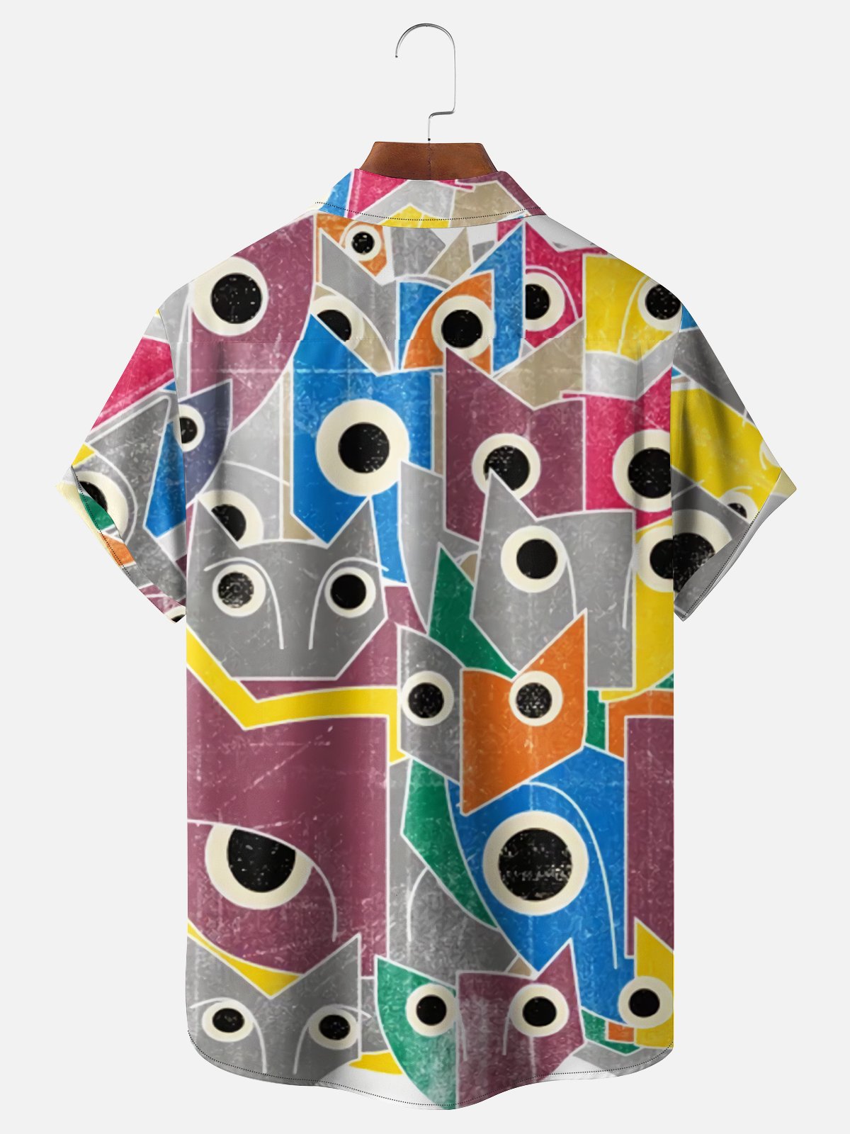 Moisture Wicking Fun Art Cat Chest Pocket Hawaiian Shirt