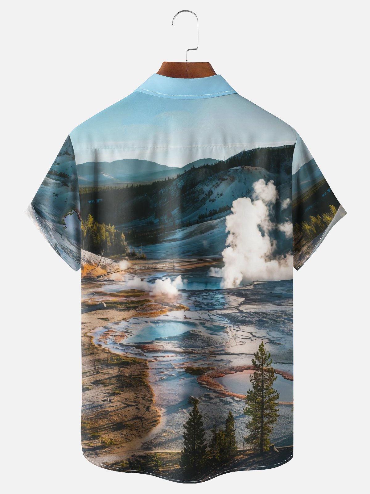 Moisture-wicking Landscape Mountain View Chest Pocket Hawaiian Shirt