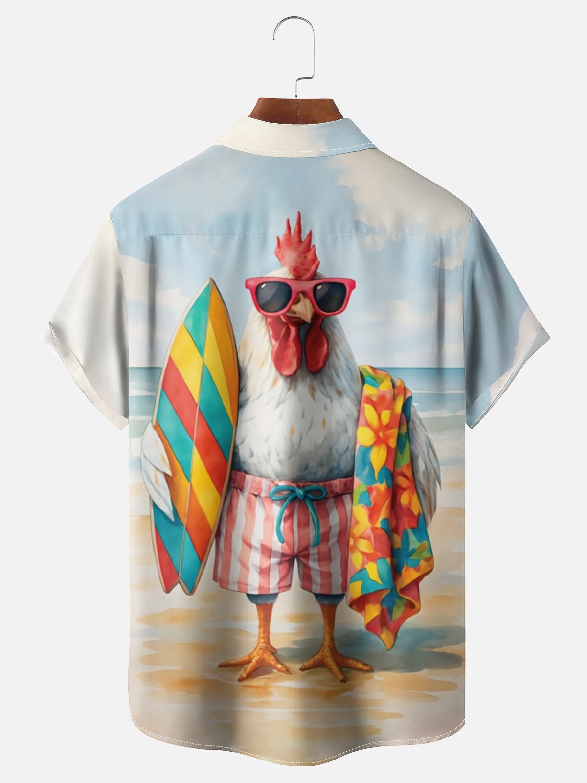 Moisture Wicking Beach Chicken Chest Pocket Hawaiian Shirt