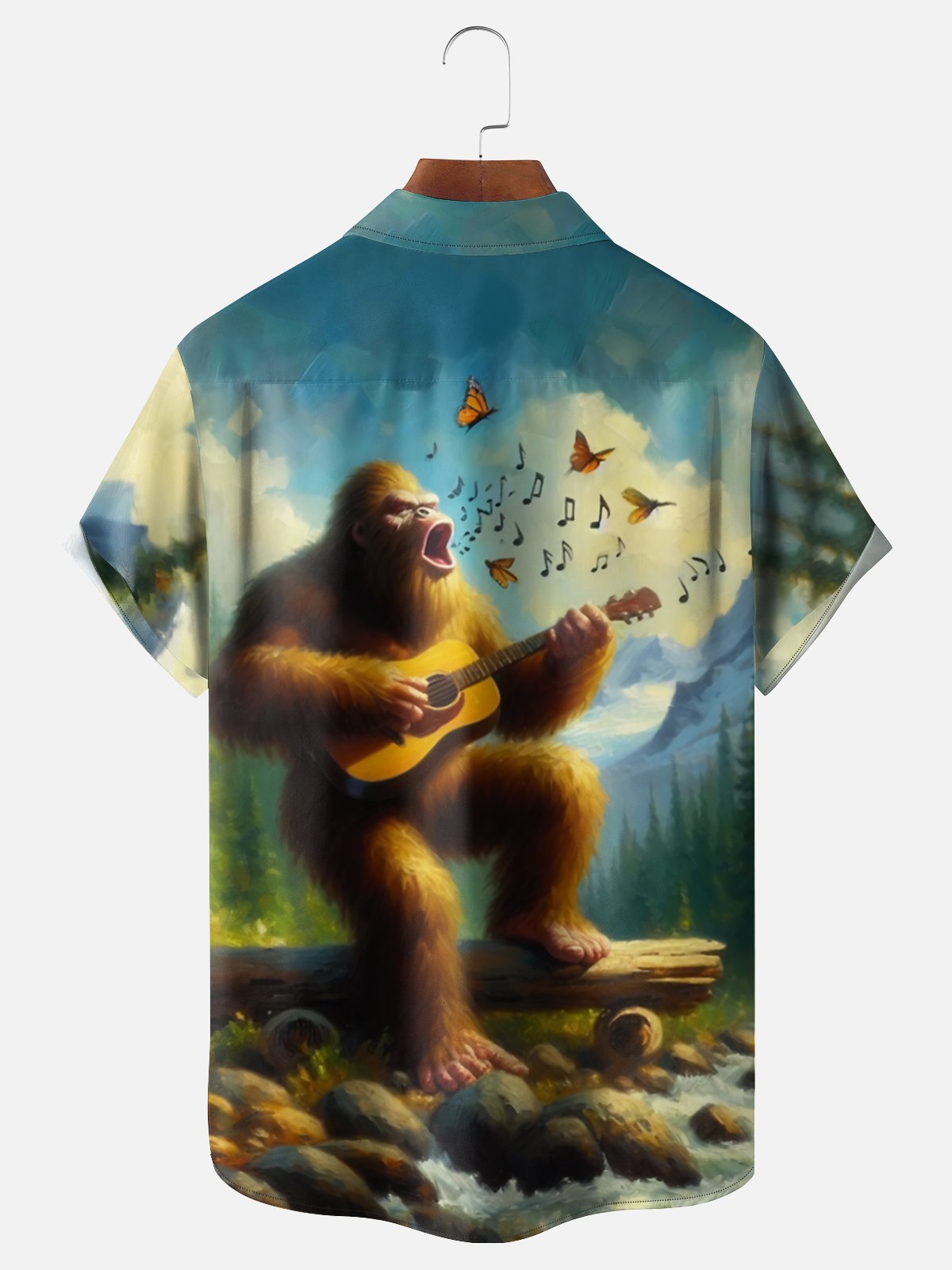 Moisture Wicking Guitar Music Bigfoot Chest Pocket Hawaiian Shirt