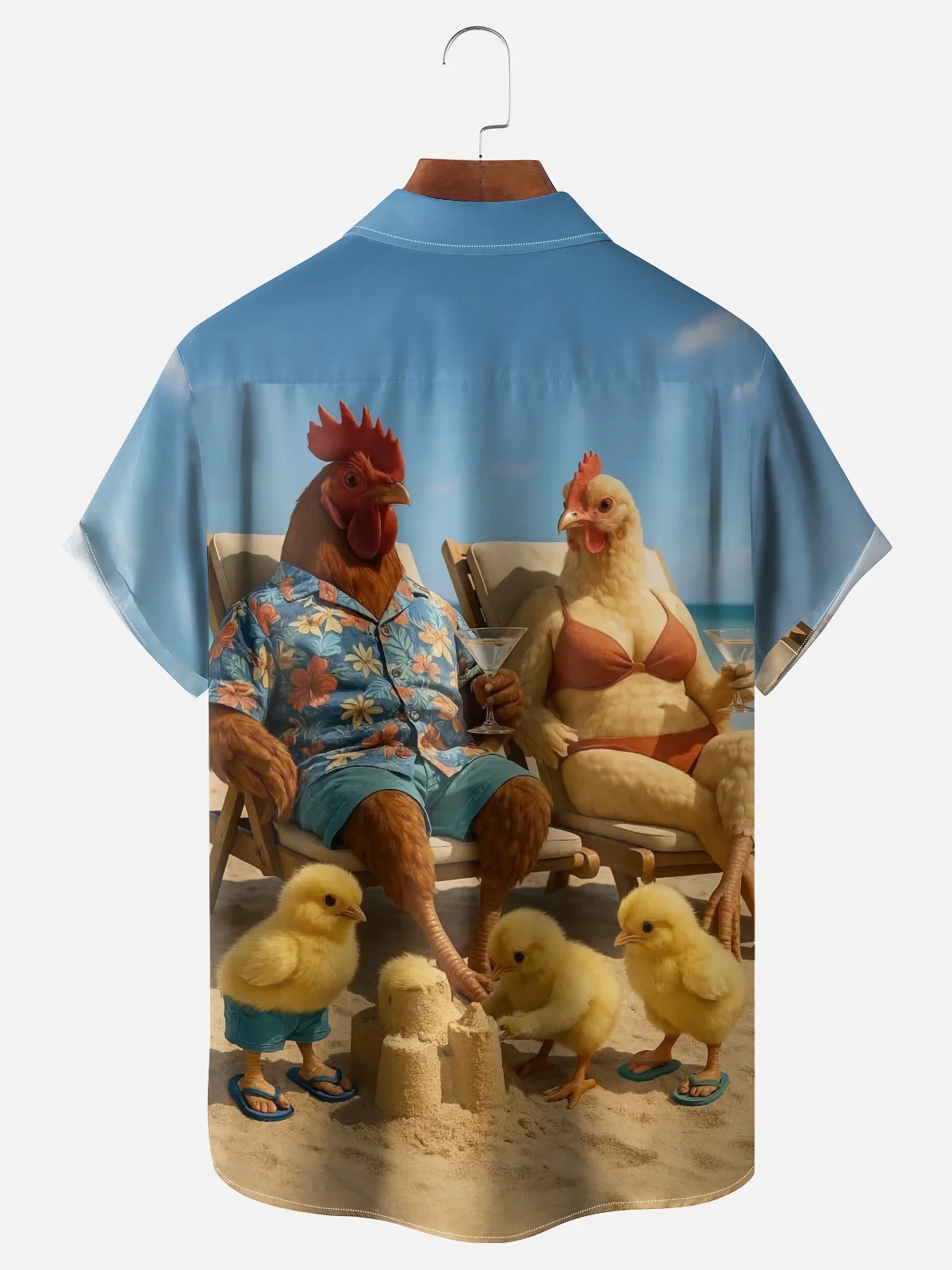 Moisture Wicking Funny Beach Chicken Chest Pocket Hawaiian Shirt