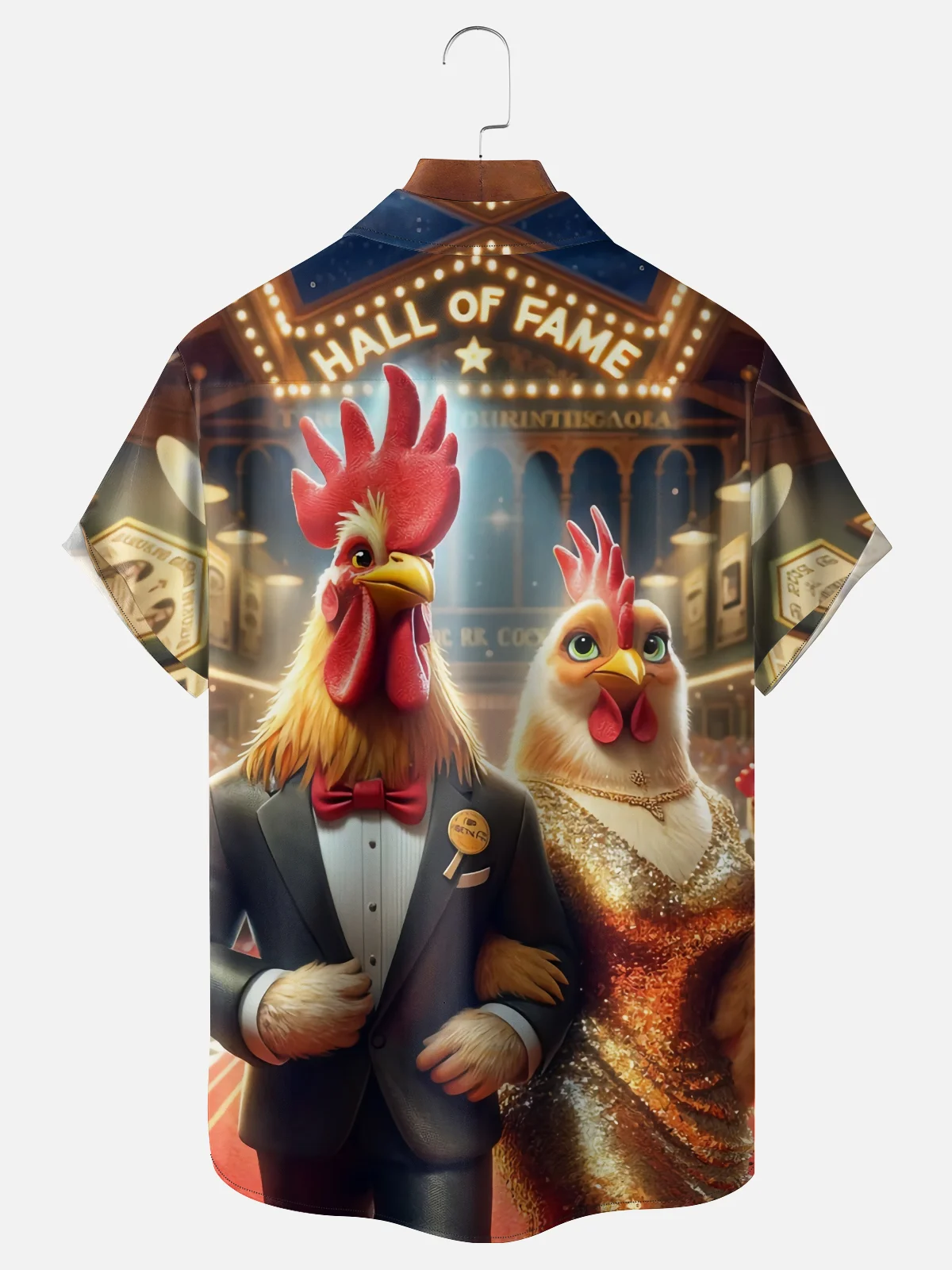 Moisture Wicking Fun Party Chicken Chest Pocket Hawaiian Shirt