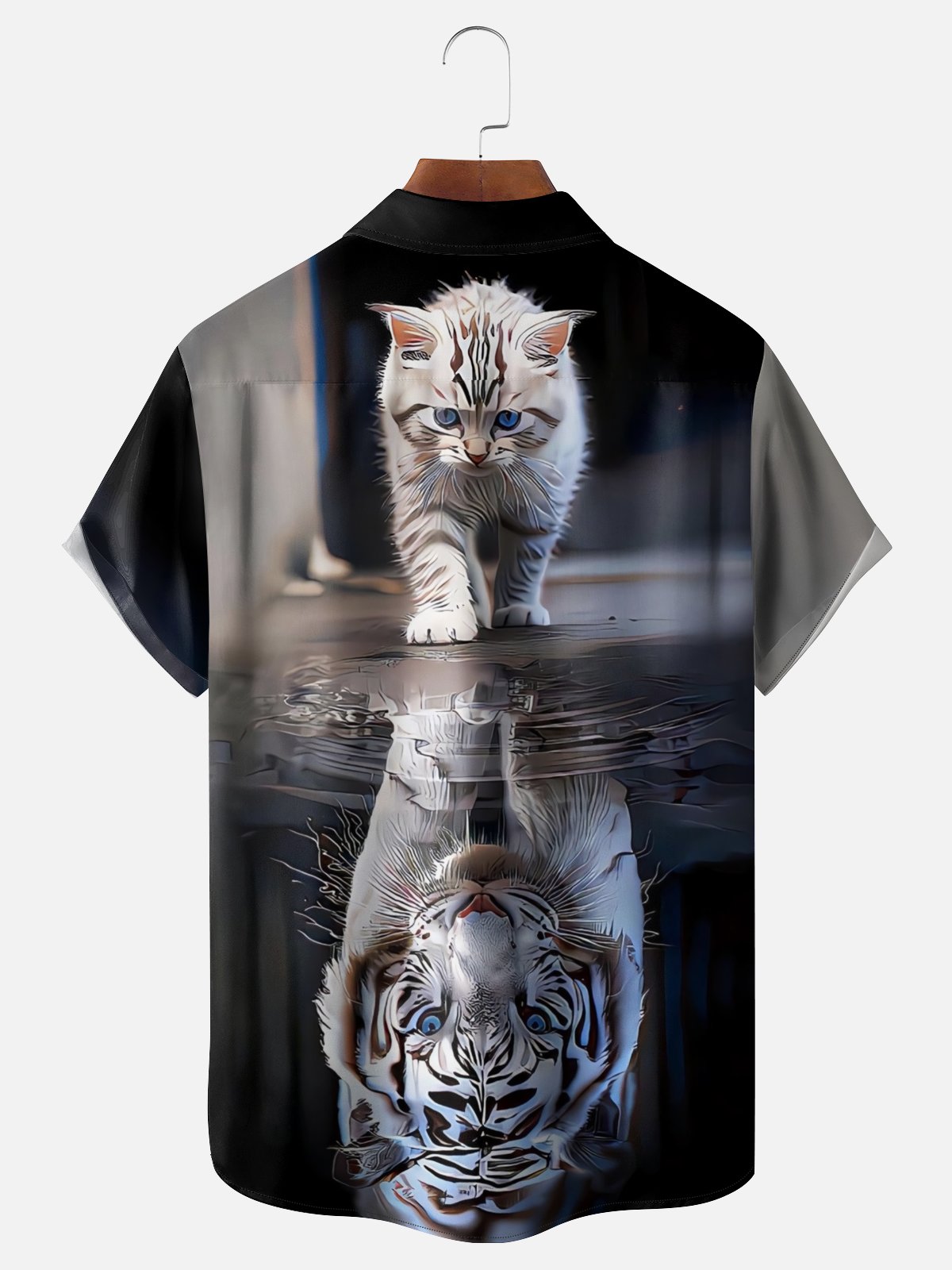 Moisture Wicking Funny Cat Tiger Chest Pocket Hawaiian Shirt