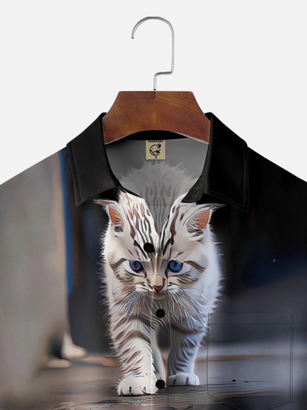 Moisture Wicking Funny Cat Tiger Chest Pocket Hawaiian Shirt