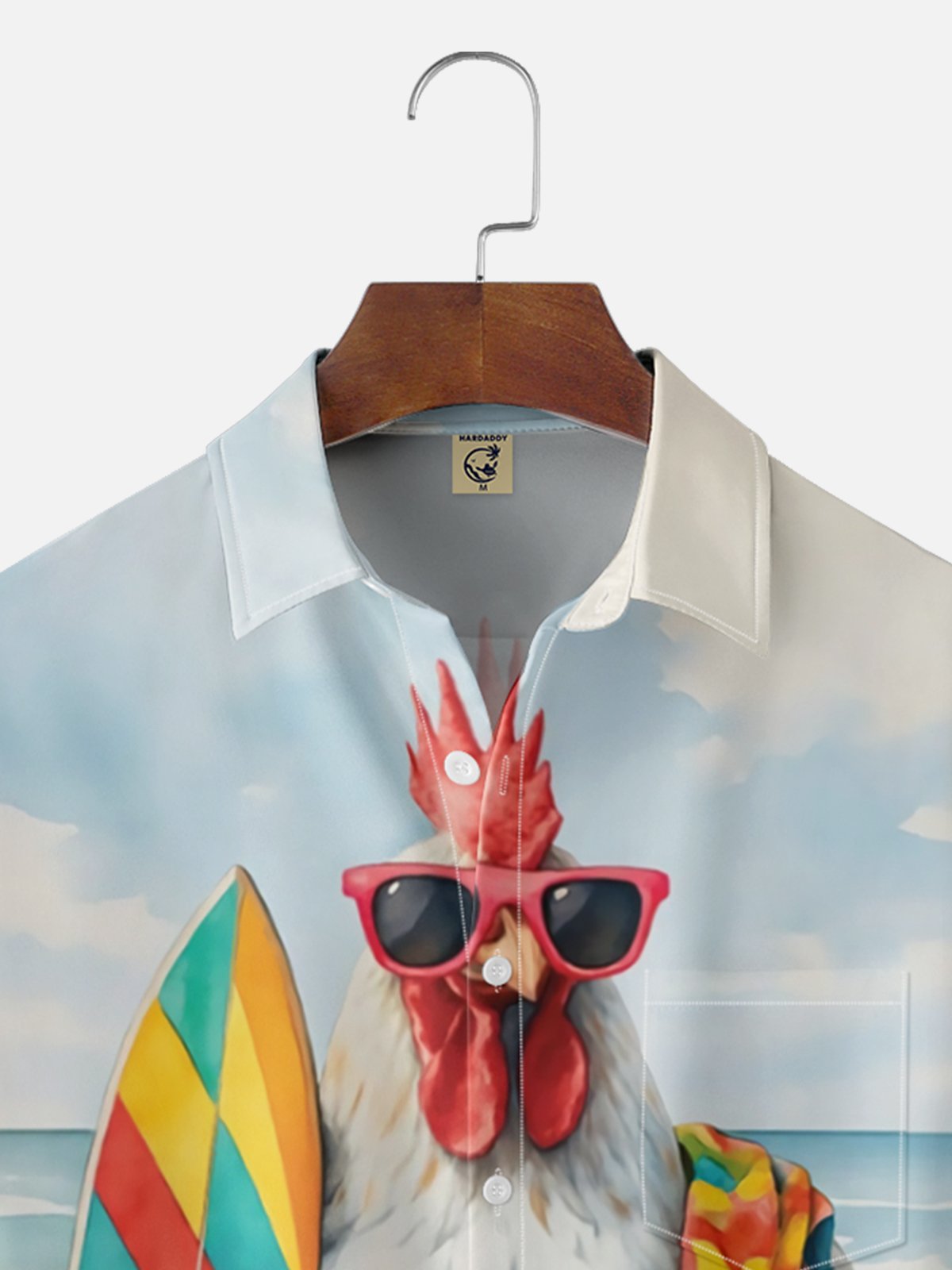 Moisture Wicking Beach Chicken Chest Pocket Hawaiian Shirt