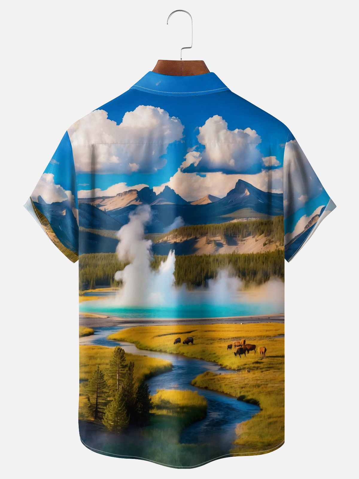 Moisture-wicking Landscape Chest Pocket Hawaiian Shirt