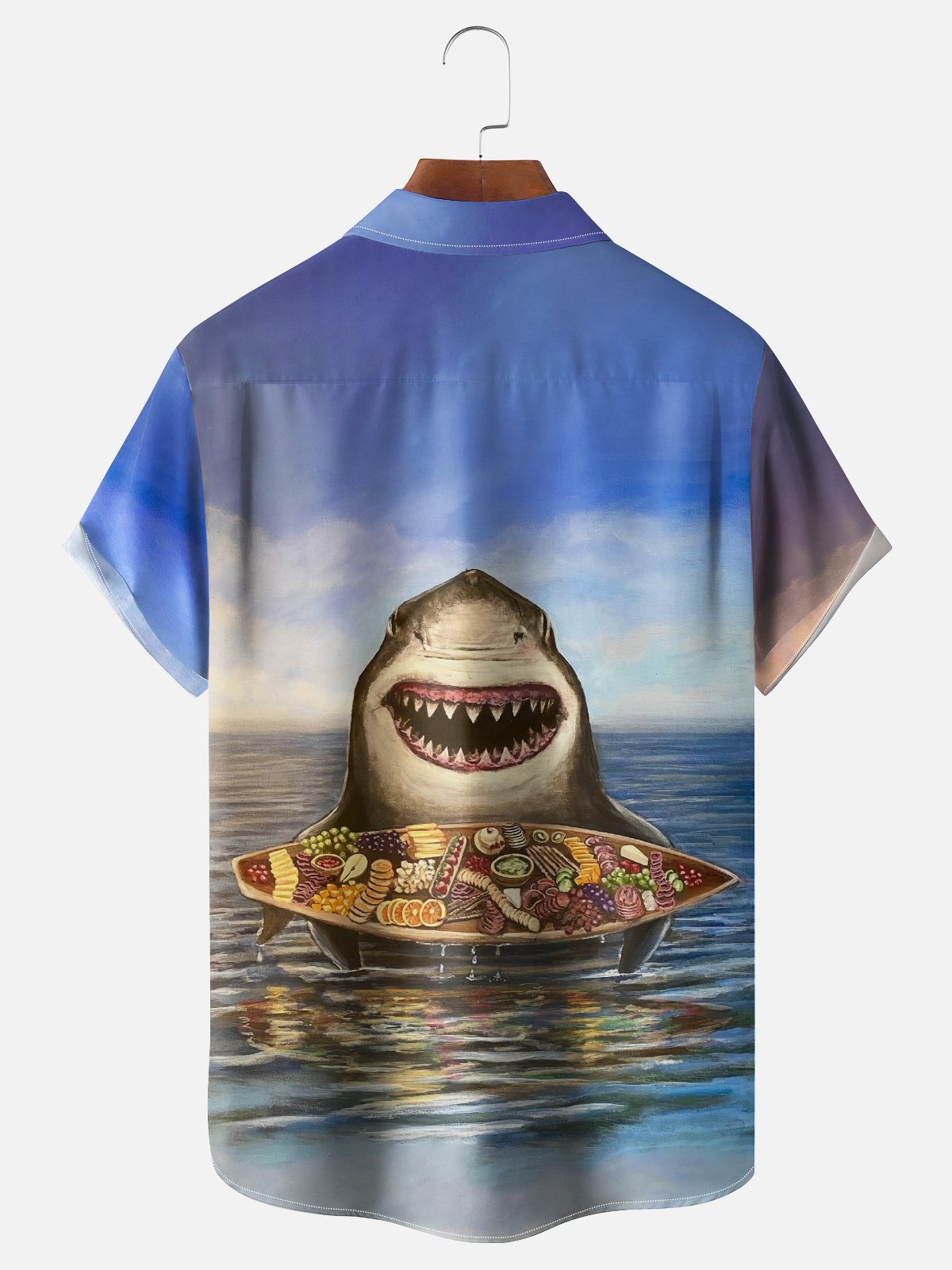 Moisture-wicking Shark Sushi Chest Pocket Hawaiian Shirt