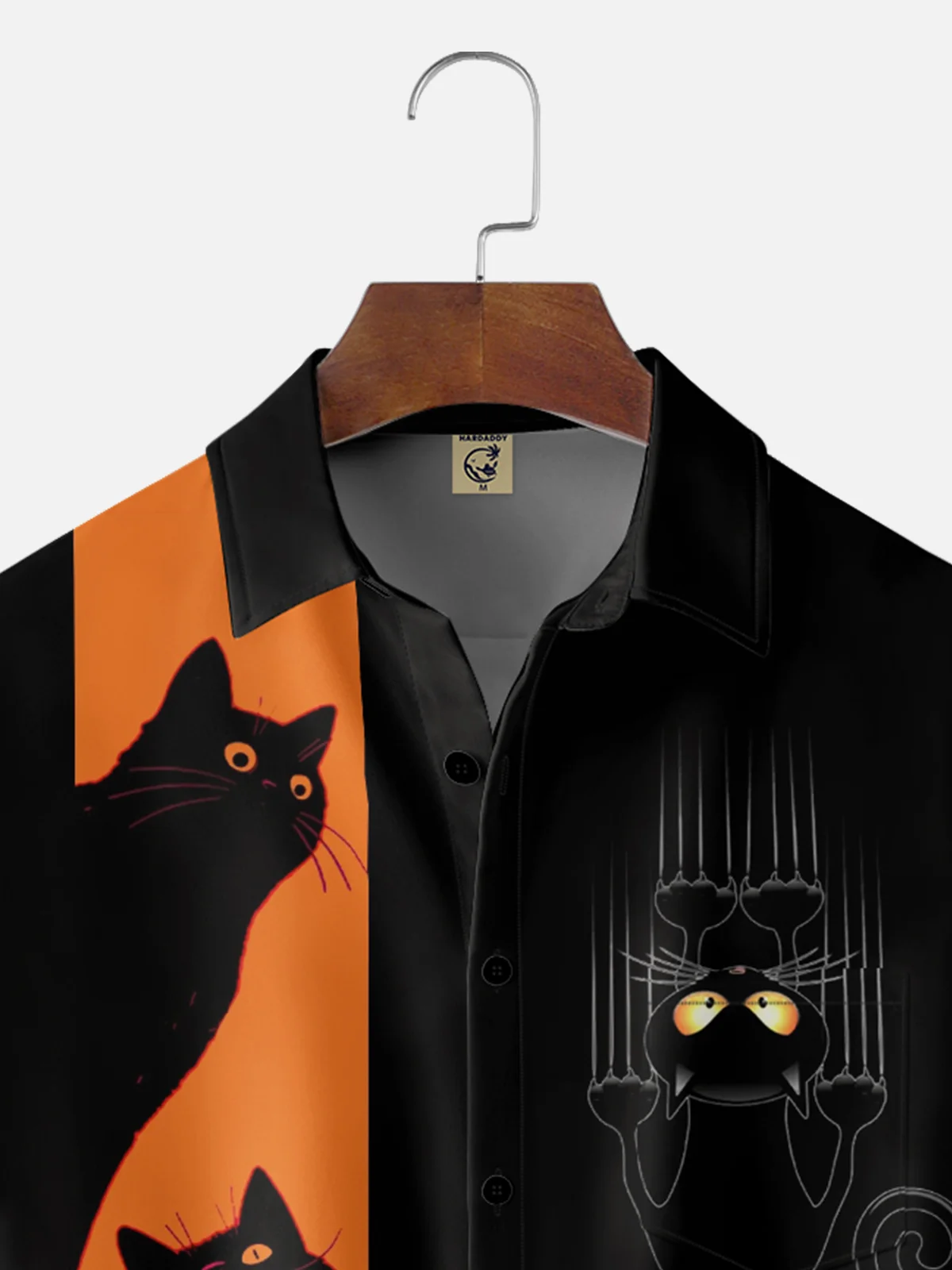 Moisture Wicking Halloween Black Cat Chest Pocket  Bowling Shirt