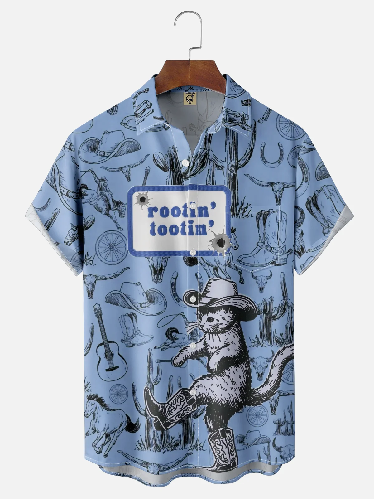 Moisture-wicking Western Cowboy Cat Chest Pocket Casual Shirt