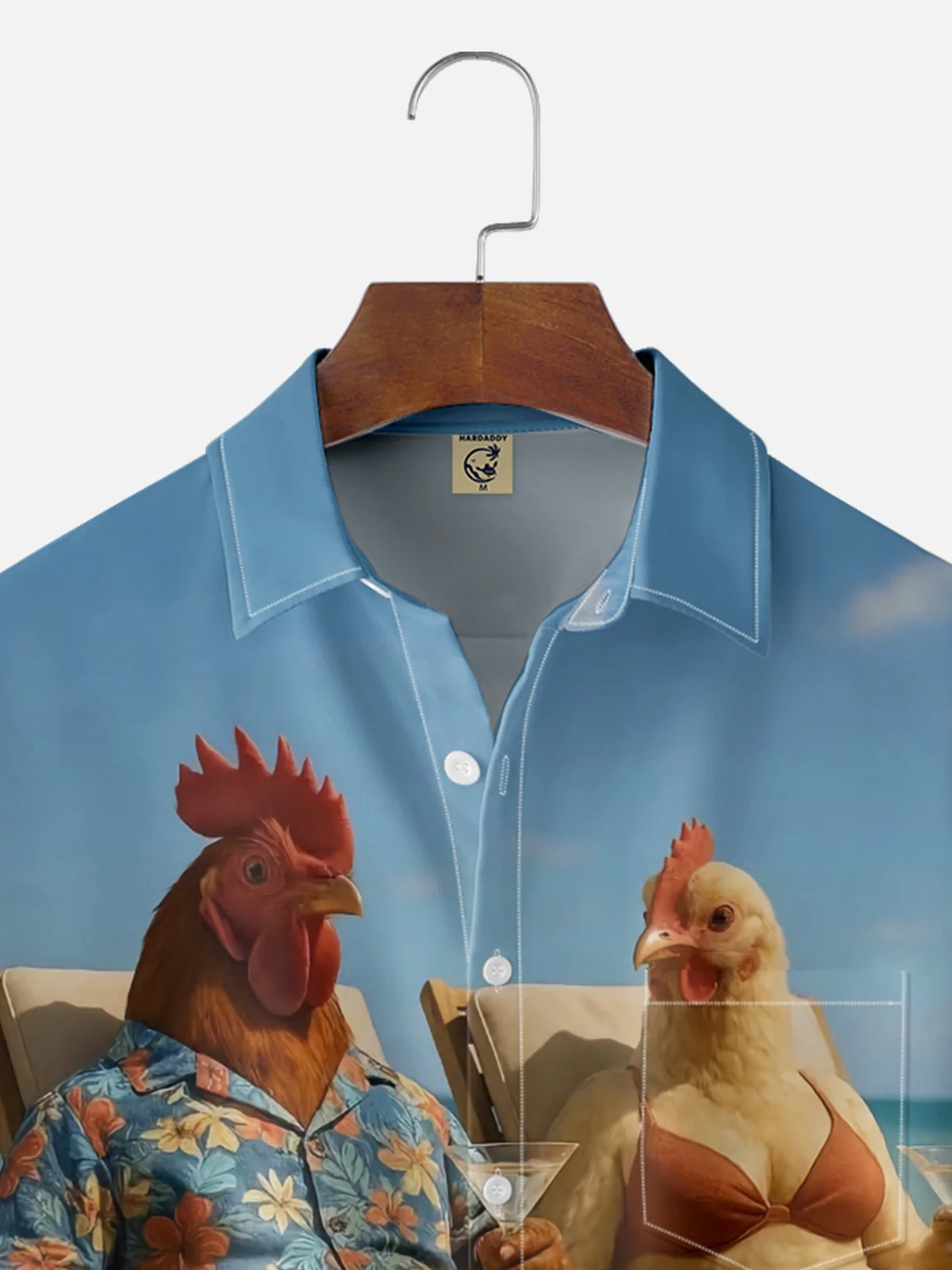Moisture Wicking Funny Beach Chicken Chest Pocket Hawaiian Shirt