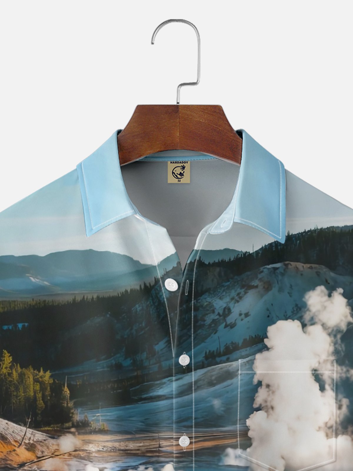 Moisture-wicking Landscape Mountain View Chest Pocket Hawaiian Shirt
