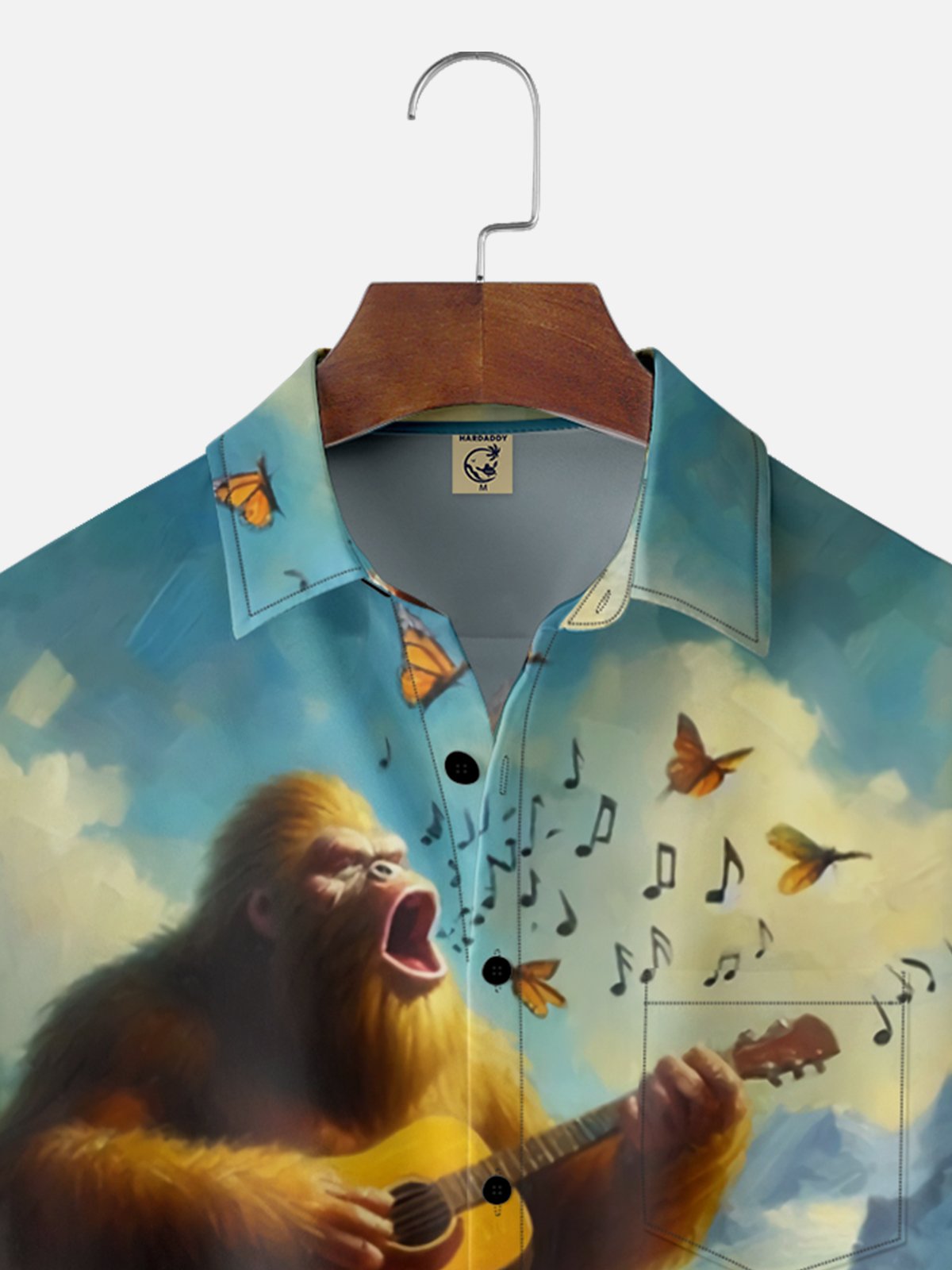 Moisture Wicking Guitar Music Bigfoot Chest Pocket Hawaiian Shirt