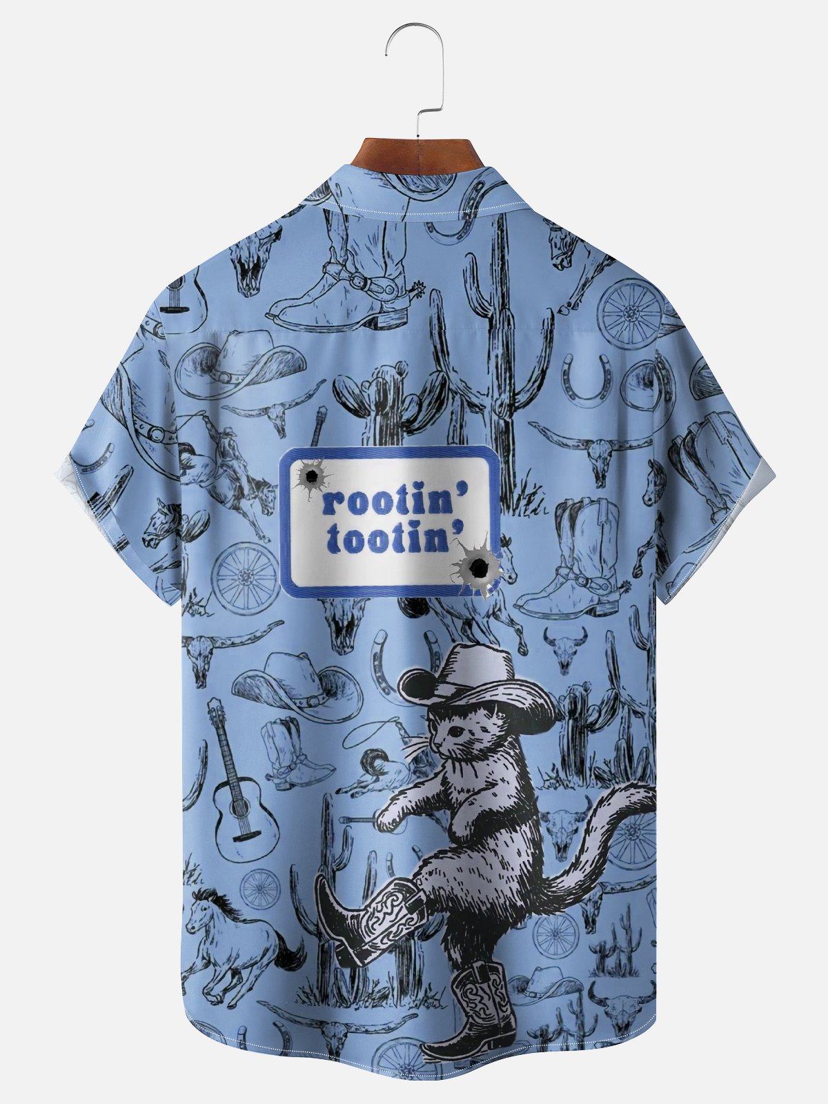Moisture-wicking Western Cowboy Cat Chest Pocket Casual Shirt