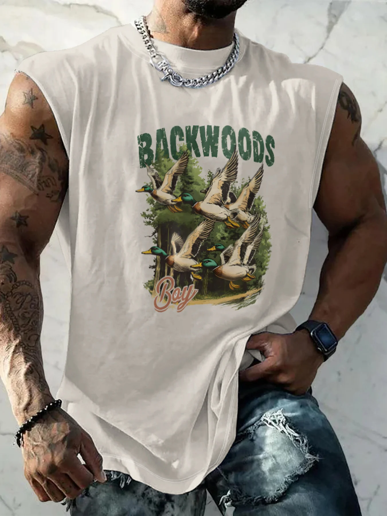 Mens Crewneck Tank Tops Duck Hunting Beach Sleeveless Shirt