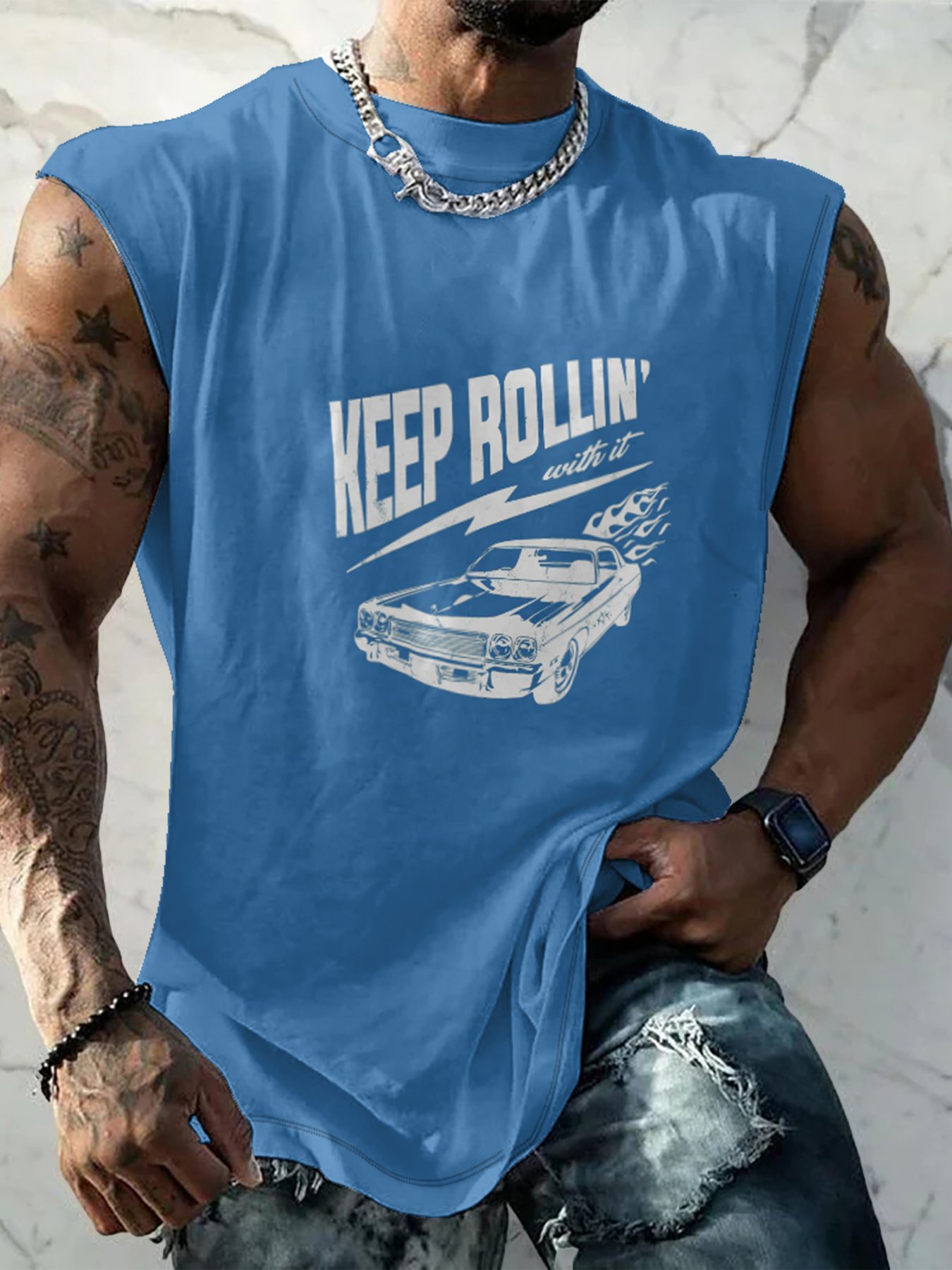 Mens Crewneck Tank Tops Keep Rollin Beach Sleeveless Shirt