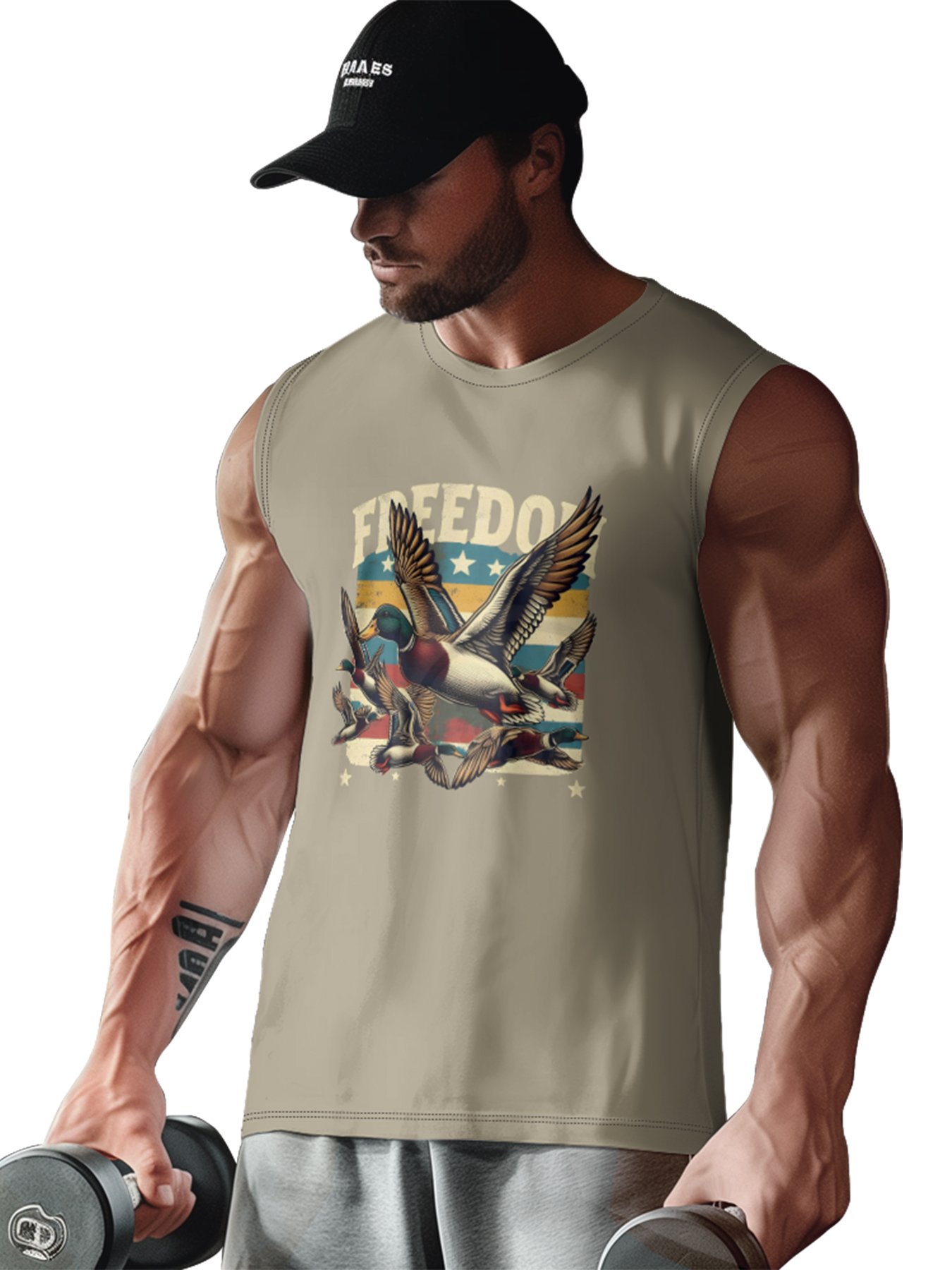 Mens Crewneck Tank Tops Duck Hunting Beach Sleeveless Shirt