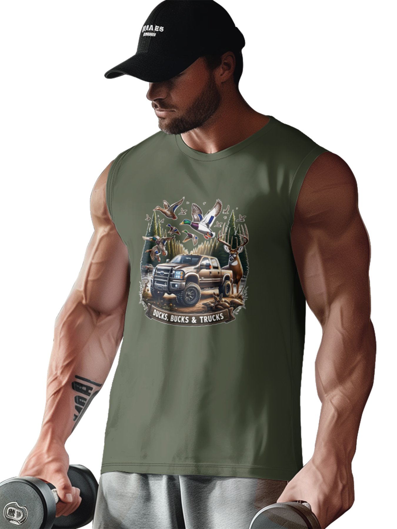 Mens Crewneck Tank Tops Ducks Bucks Trucks Beach Sleeveless Shirt