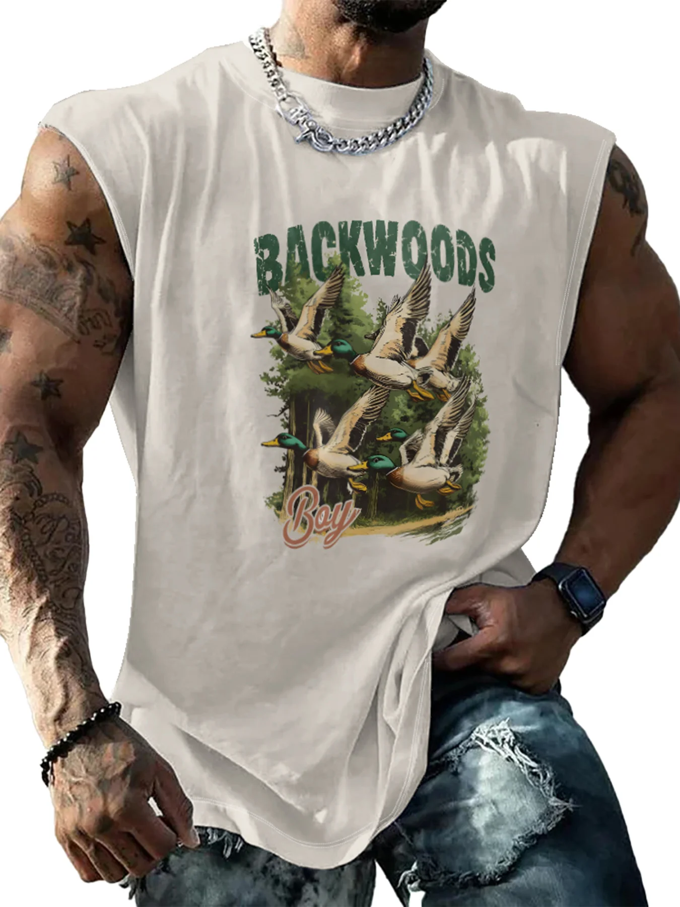 Mens Crewneck Tank Tops Duck Hunting Beach Sleeveless Shirt